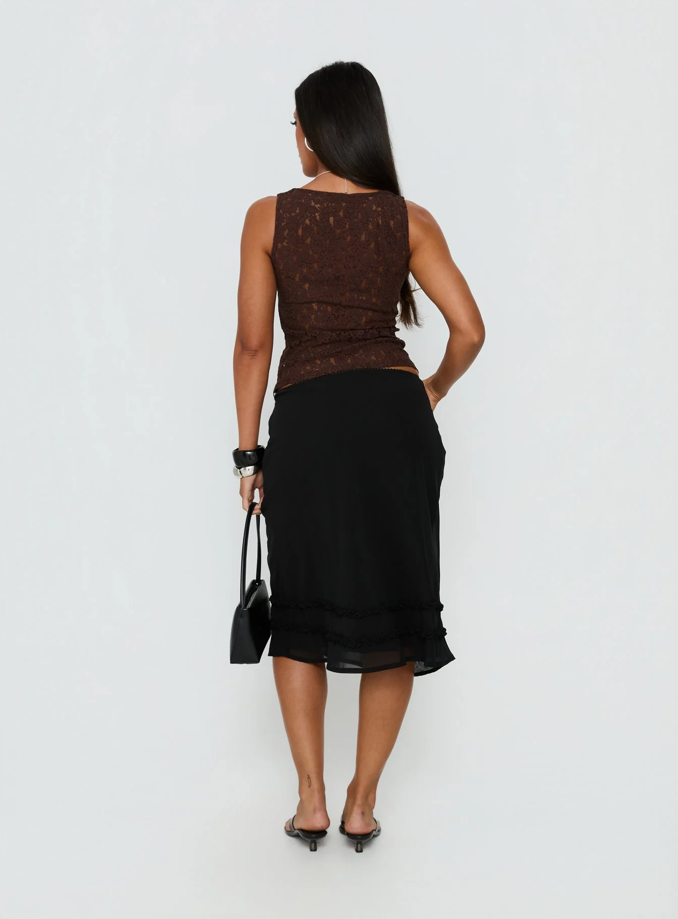 Clarabella Frill Midi Skirt Black