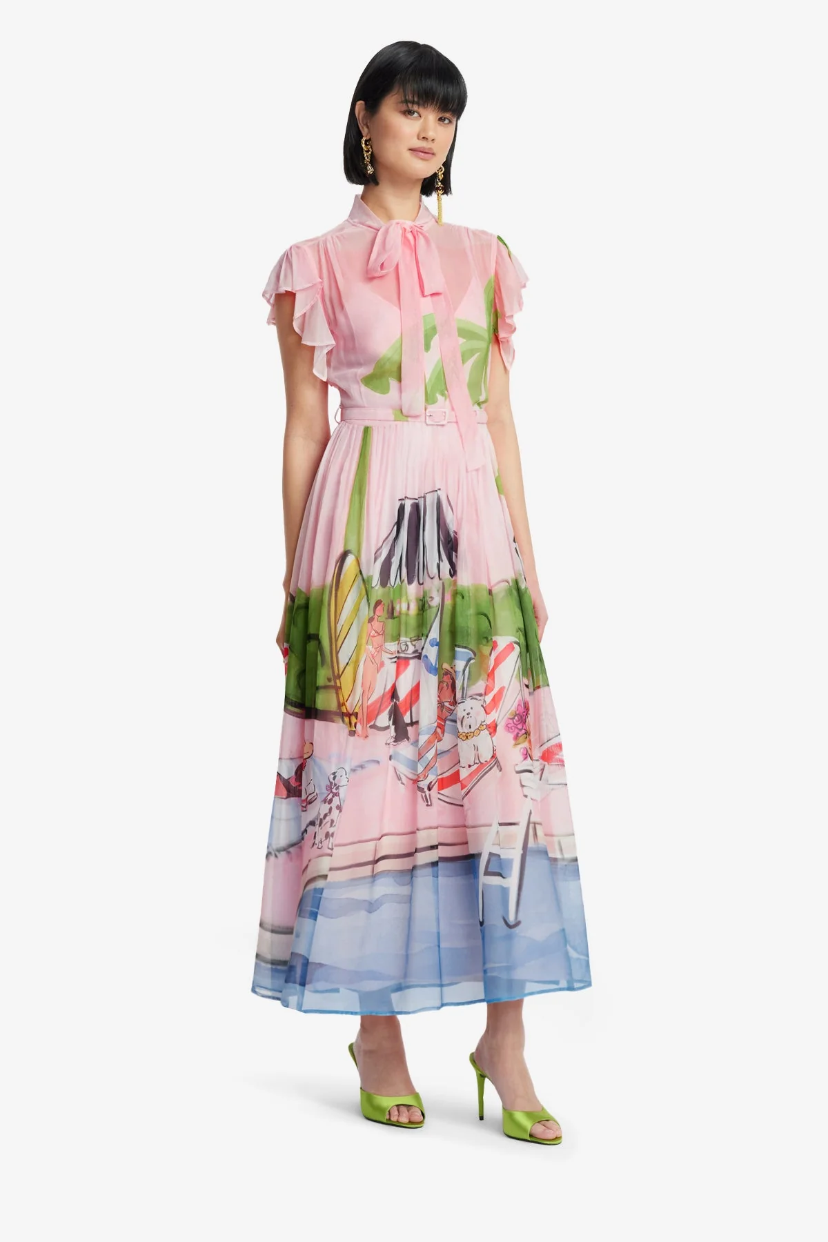 Grace Flutter Sleeve Midi Dress - Riviera Print