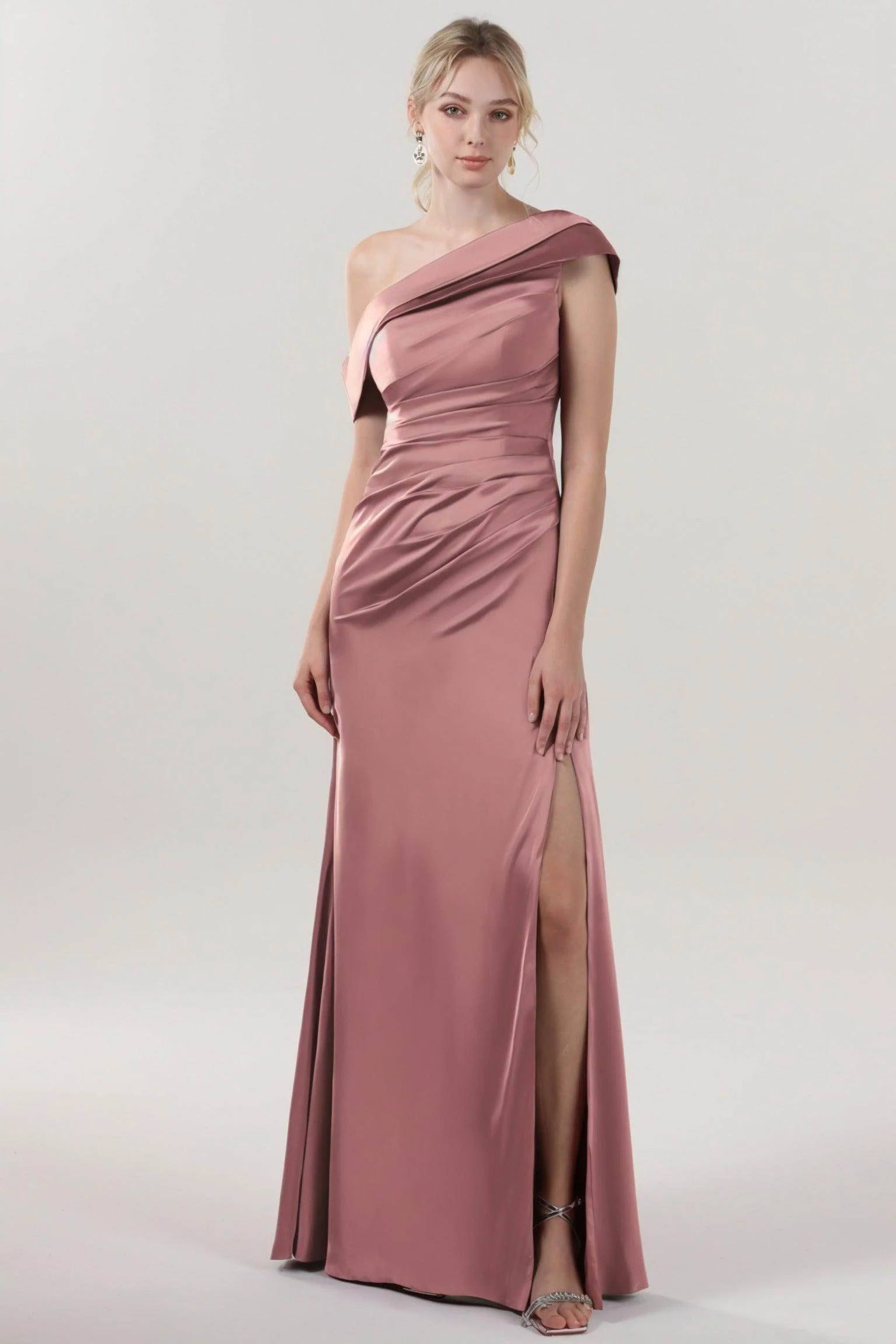 Sheath-Column Maxi Luxe Satin Bridesmaid Dress CS0609BM