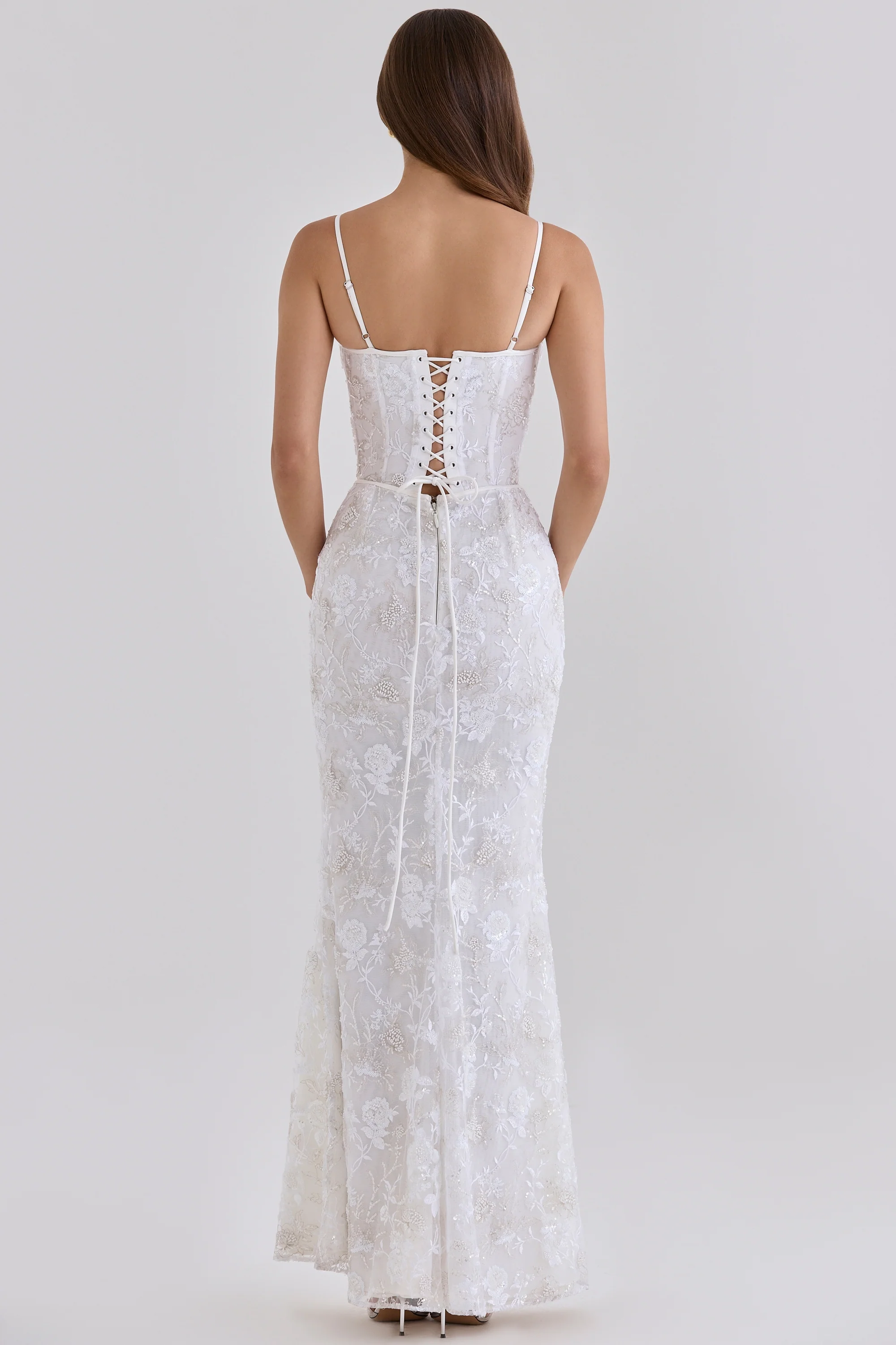 White Hand Beaded Embellished Corset Maxi Dress