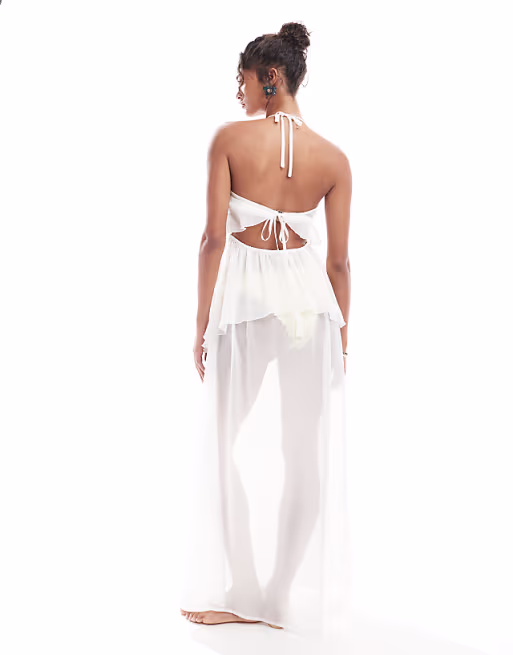 Miss Selfridge beach ruffle chiffon maxi dress in cream