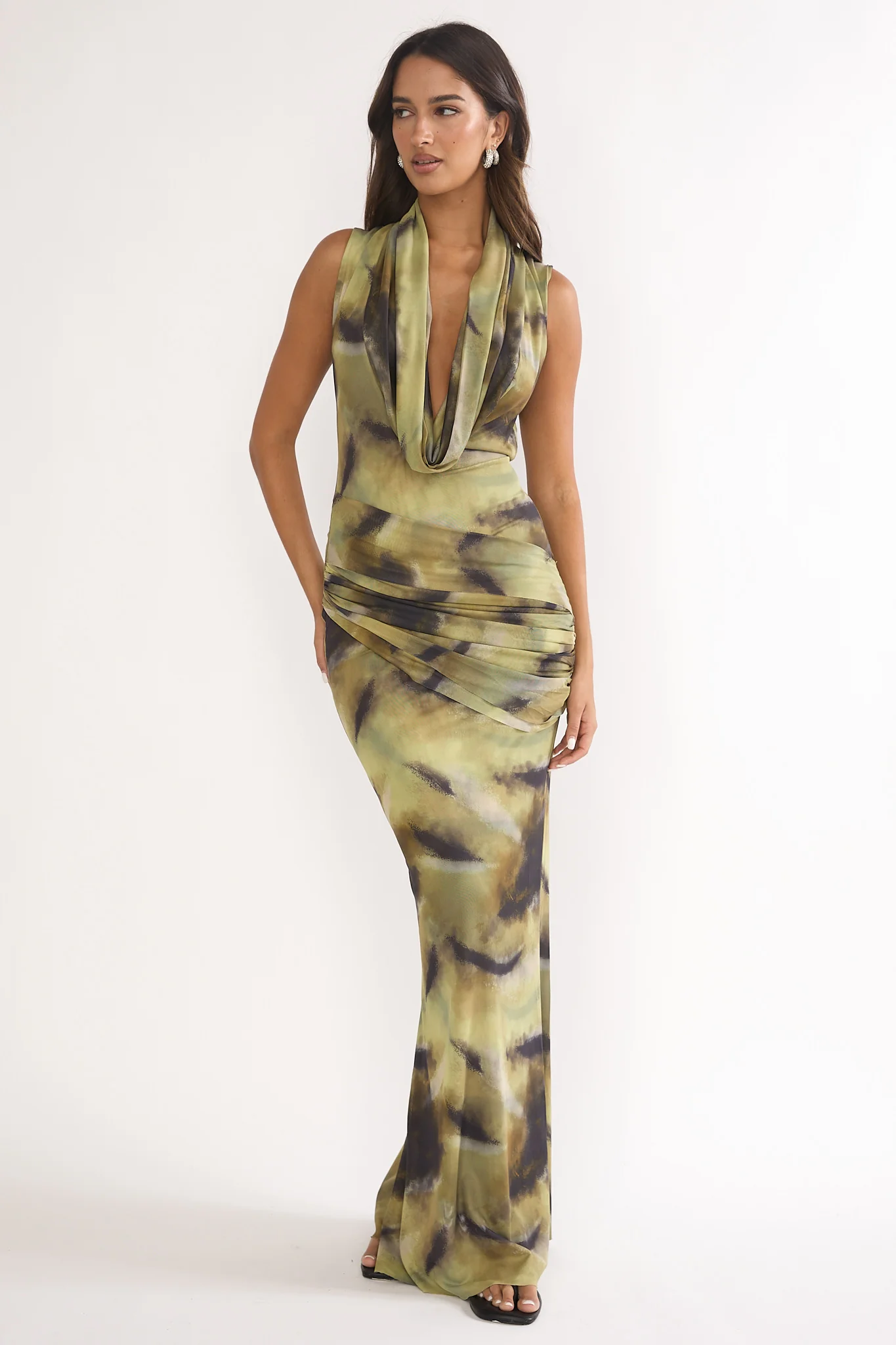 Veya Sleeveless Cowl Maxi Dress Moss