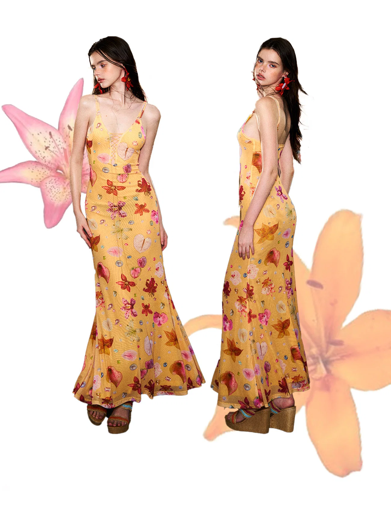 Lace-Up Mesh Mermaid Dress