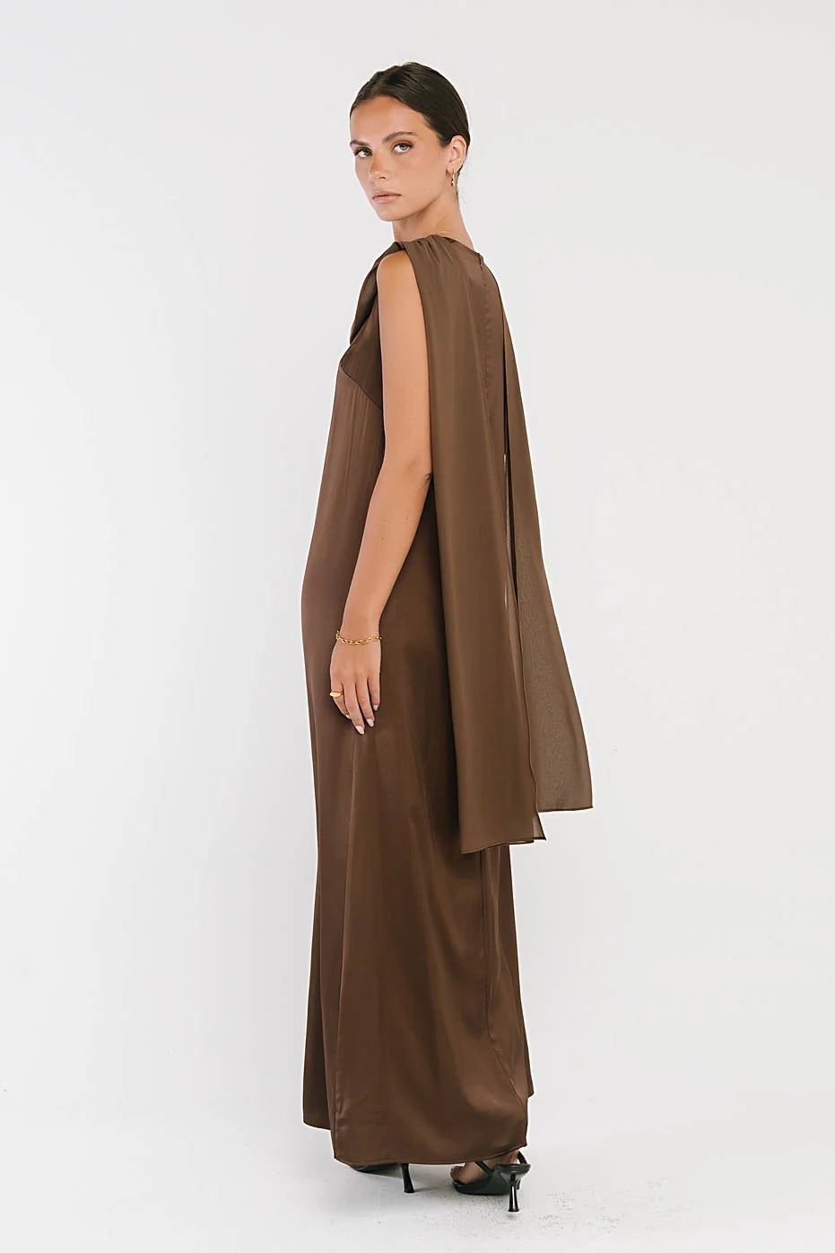 Lauren Satin Maxi Dress in Brown
