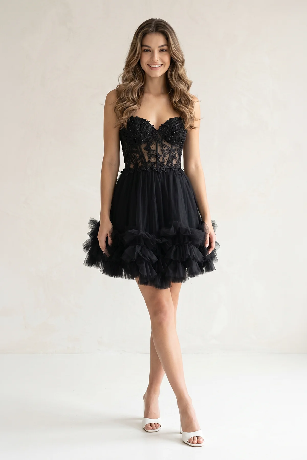 Pink A-Line Sweetheart Ruffle Tulle Homecoming Dress With Appliques