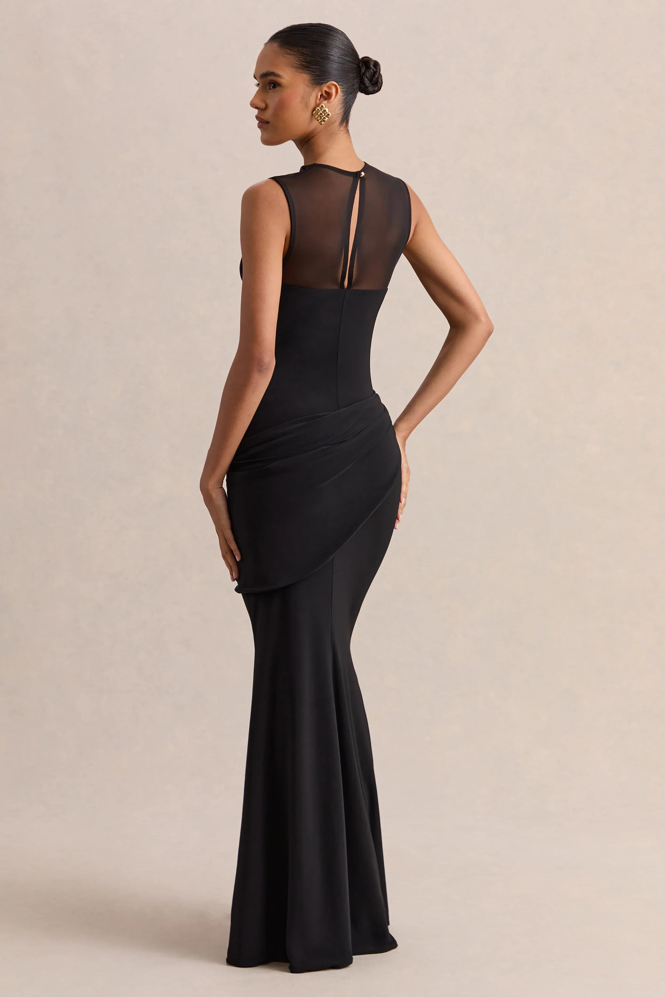 Lyssy | Black High-Neck Maxi Dress With Mesh-Detail