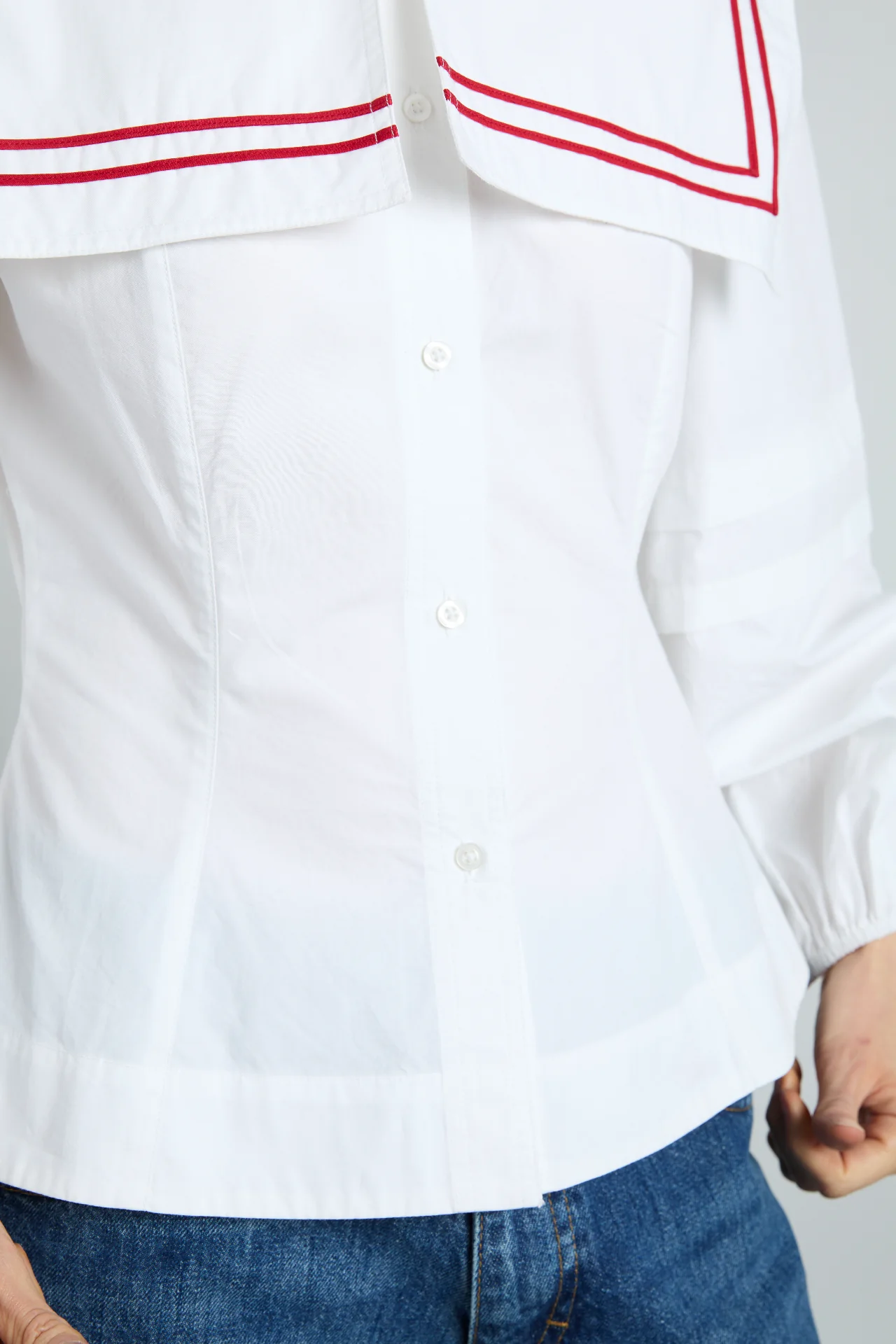 elise blouse - white with red piping - luluinthesky