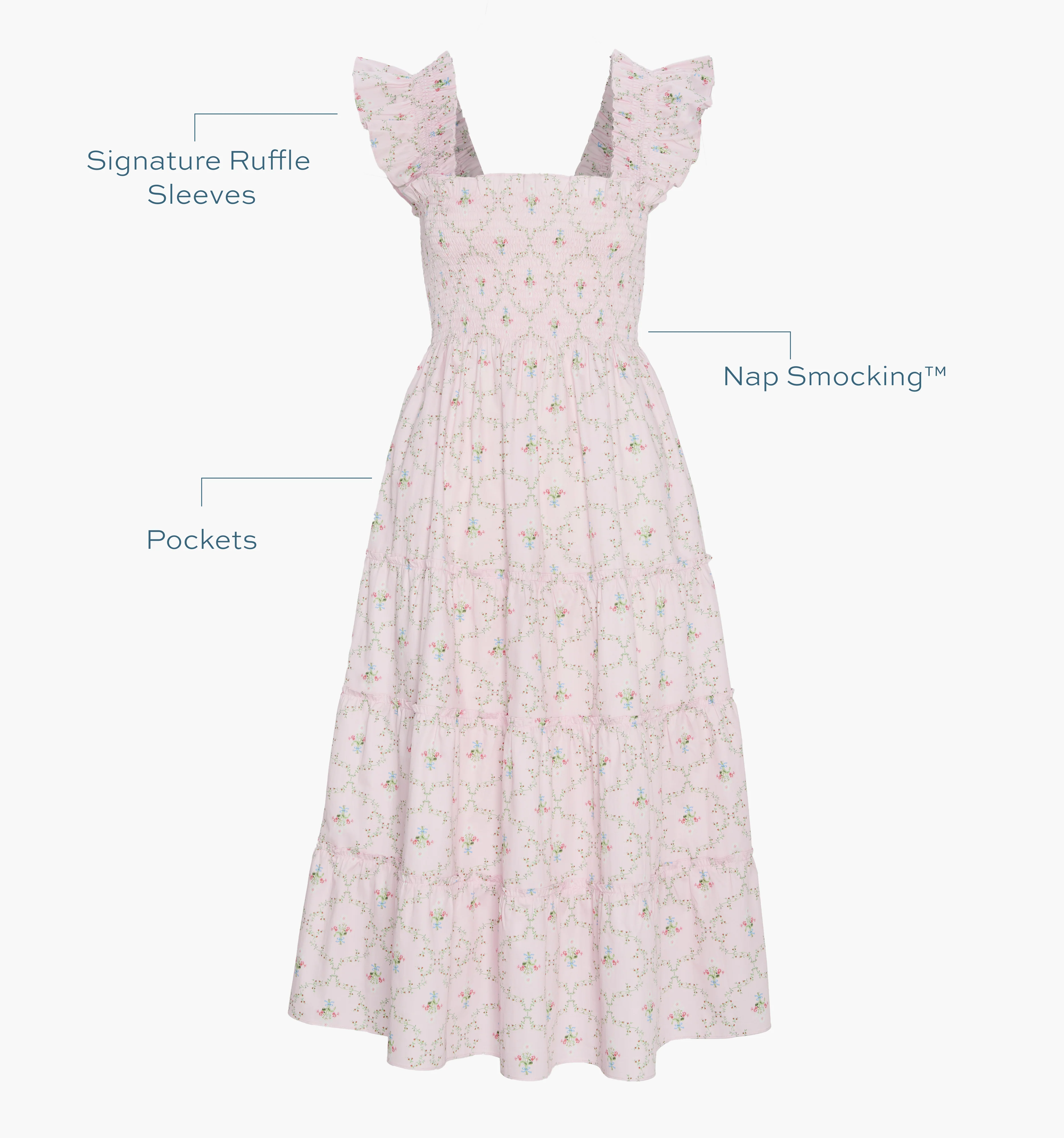The Ellie Nap Dress - Light Pink Trellis