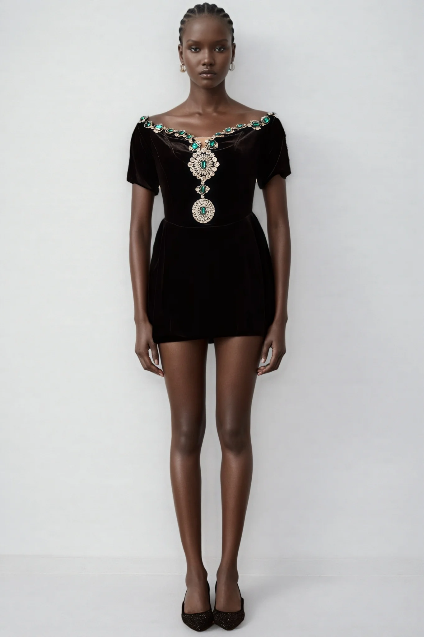 Ivy Black Velvet Embellished Mini Dress