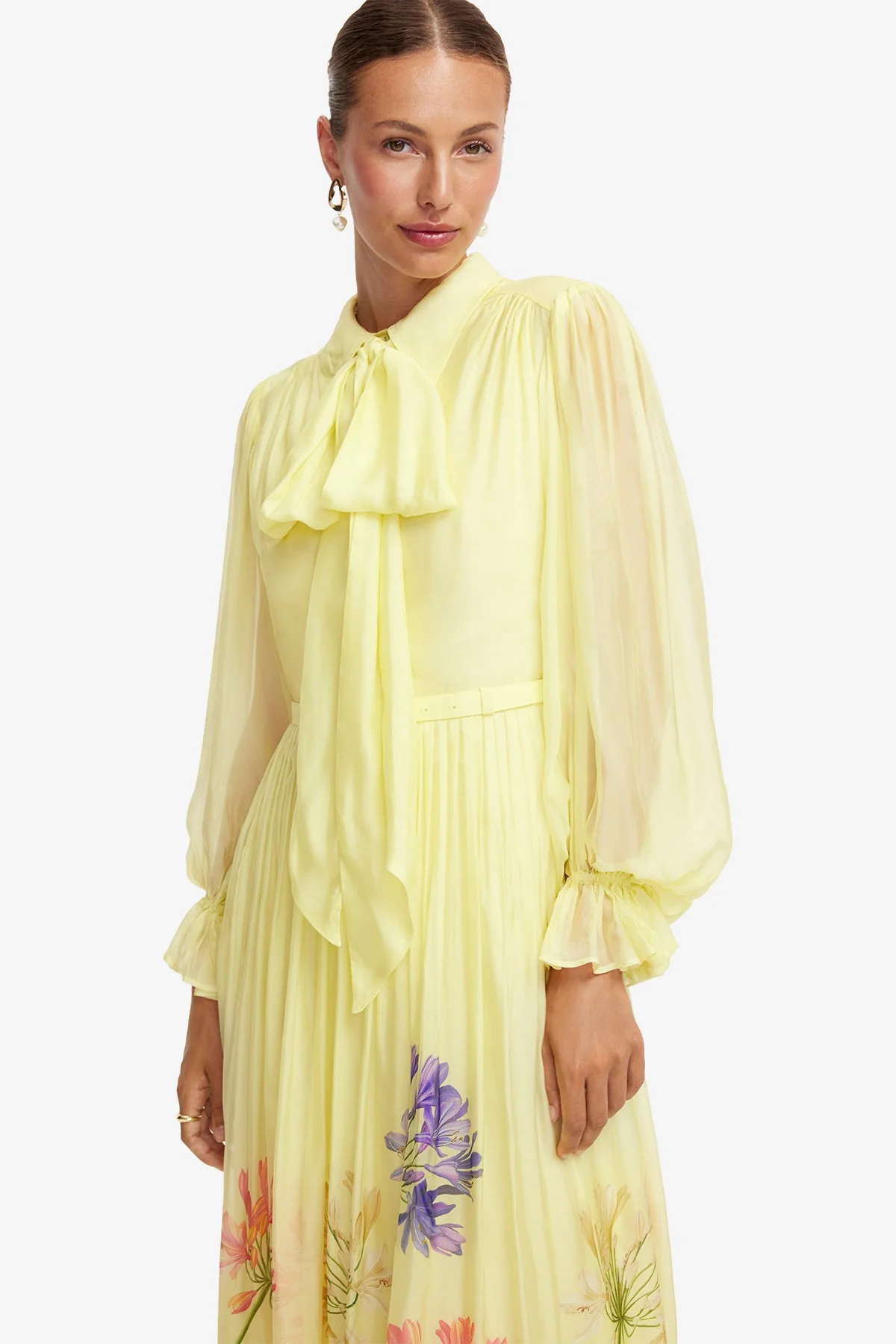 Cassie Tie Neck Midi Dress - Agapanthus Print