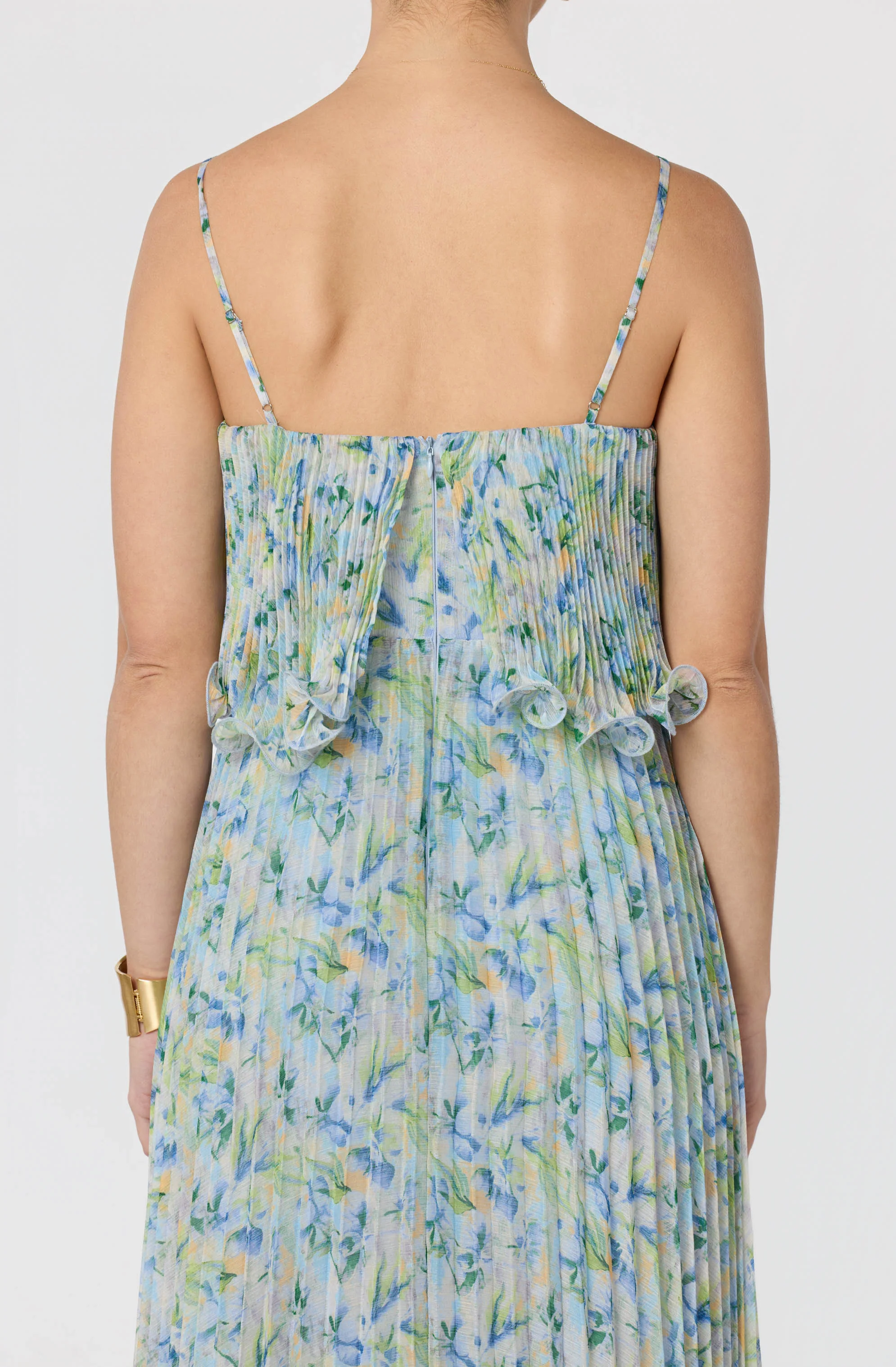 Makennah Plissé Floral Maxi Dress
