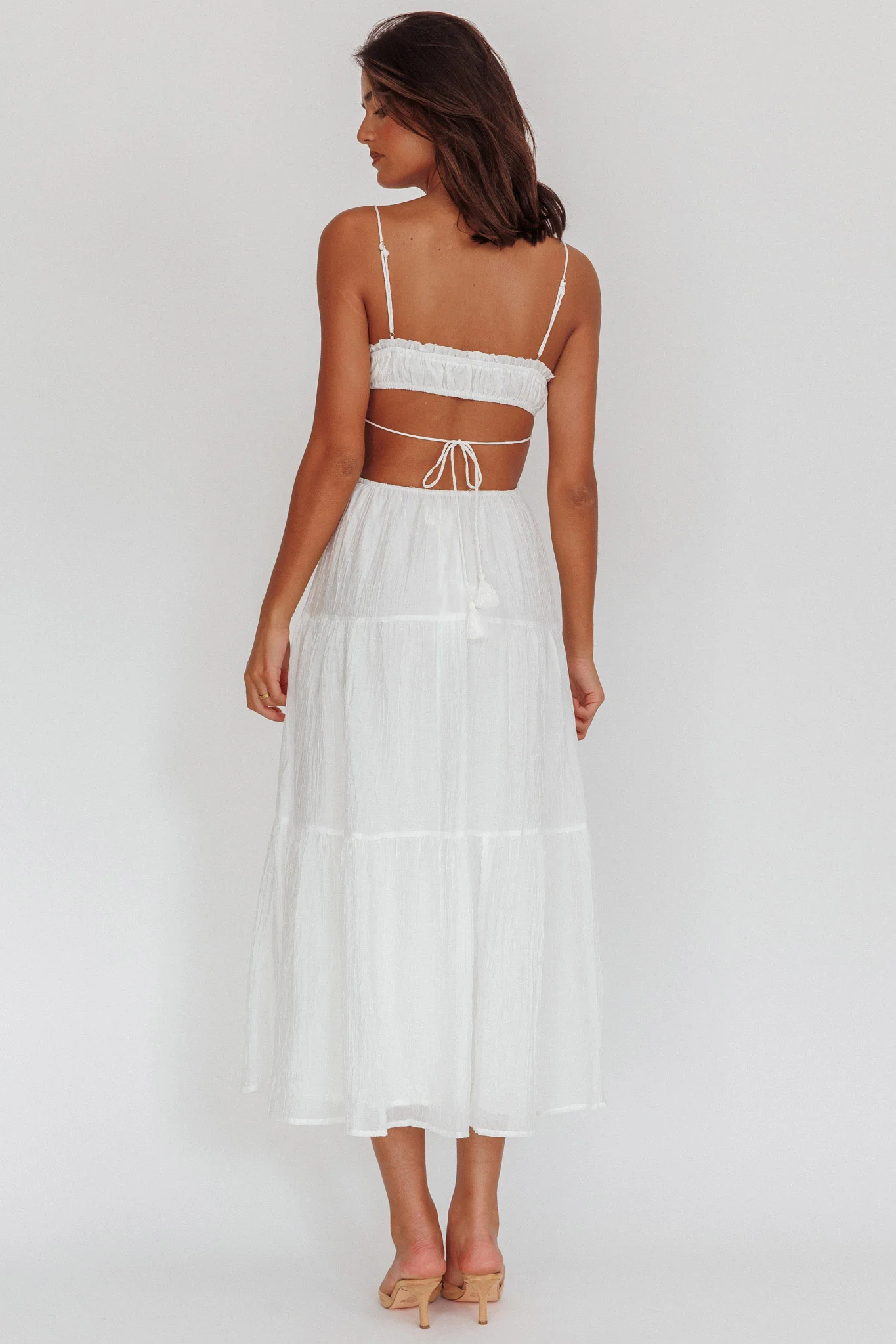 Eyona Cut-Out Waist Tie Maxi Dress White