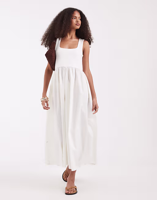 Vero Moda sleeveless midi dress with woven skirt in white