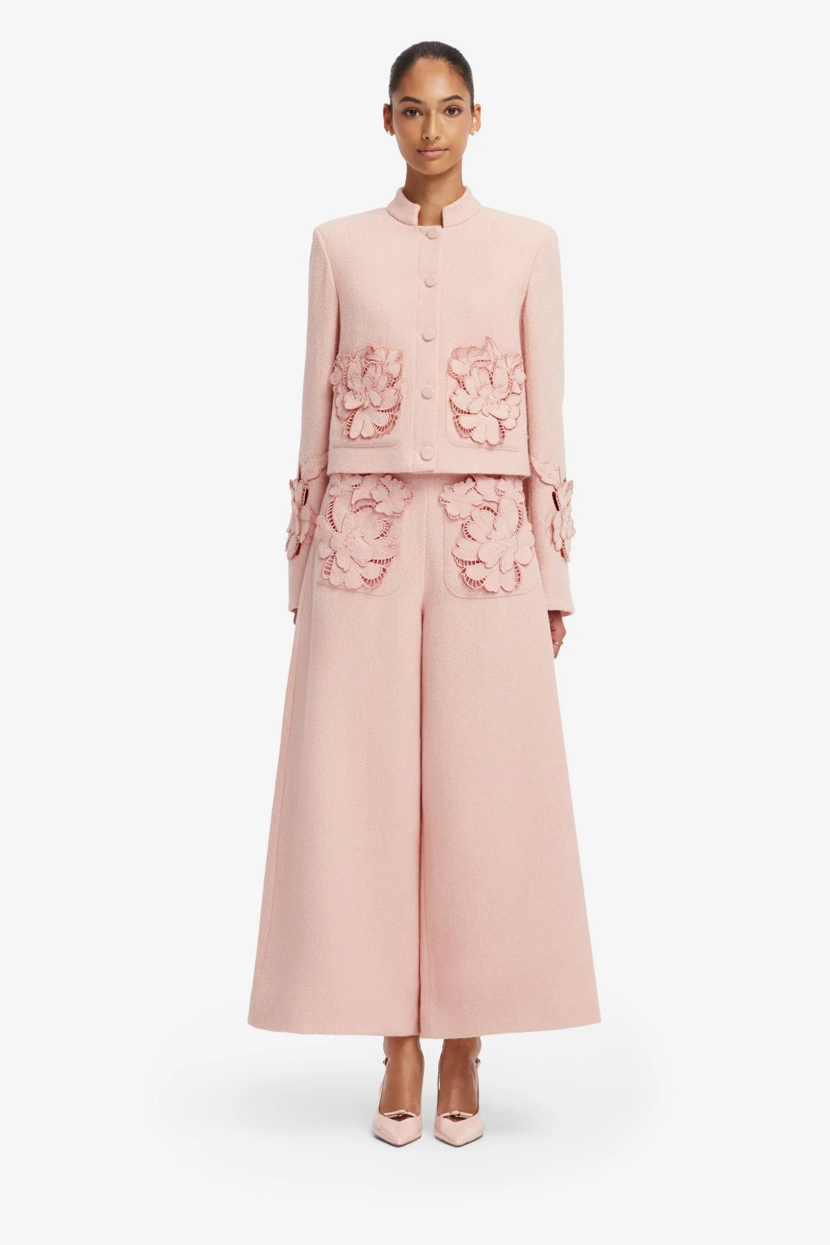Christine Appliqué Tweed Pants - Dusty Pink