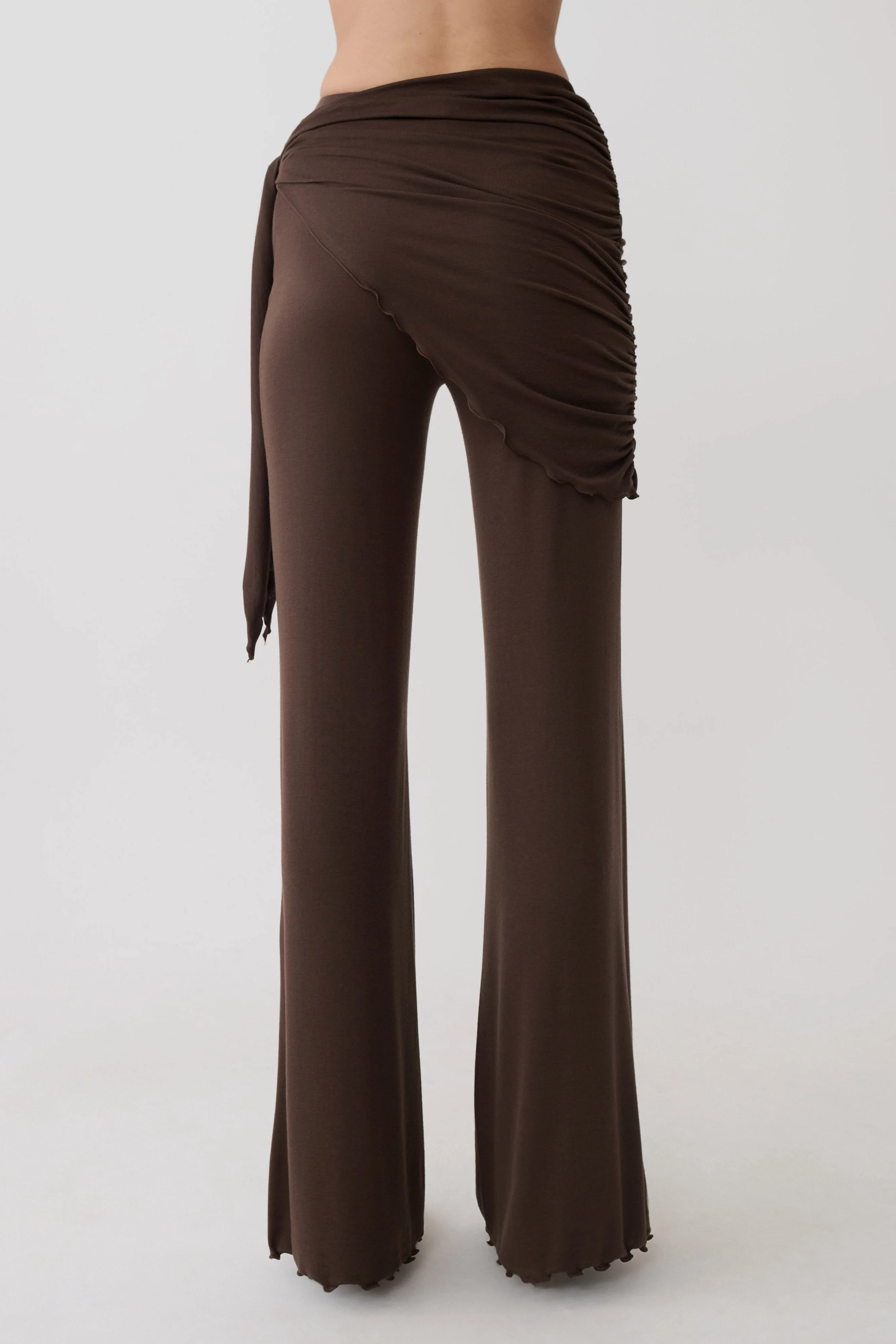 Anfie Straight Leg Pants With Waist Wrap - Dark Chocolate