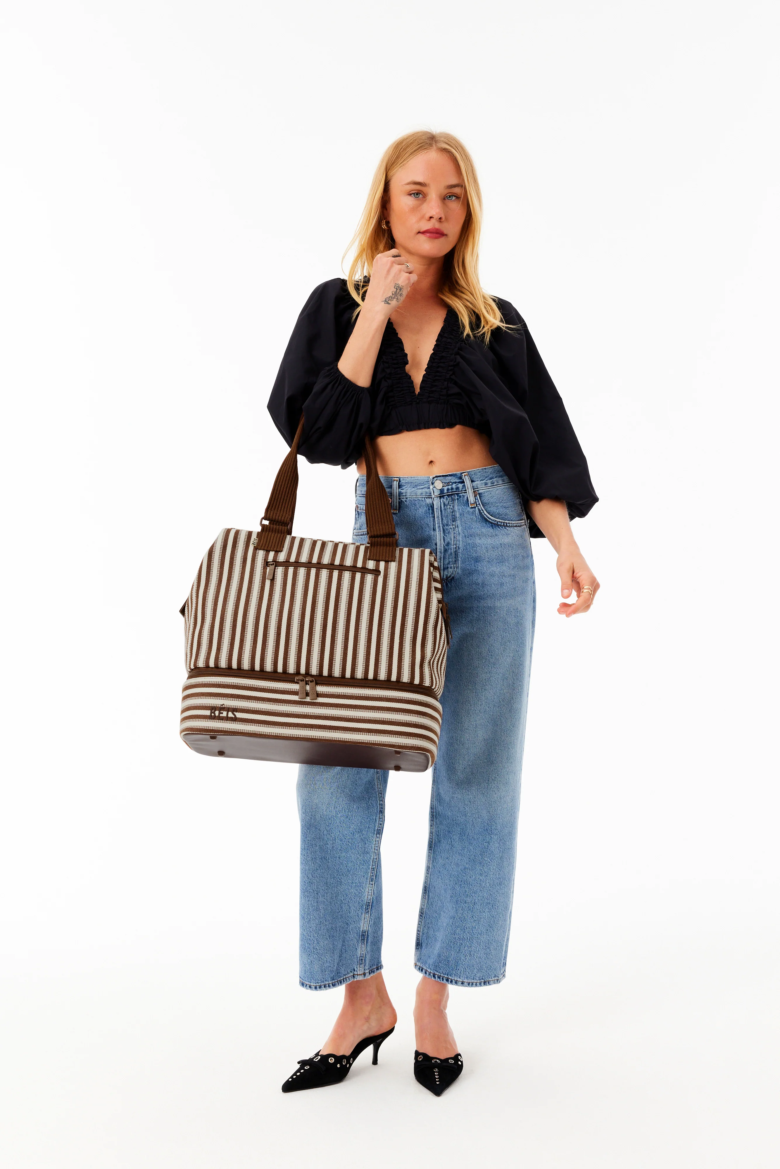 BEIS 'The Mini Weekender in Maple Stripe