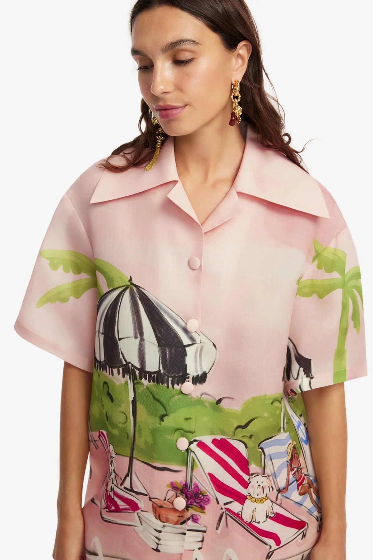 Casey Silk Button Shirt - Riviera Print