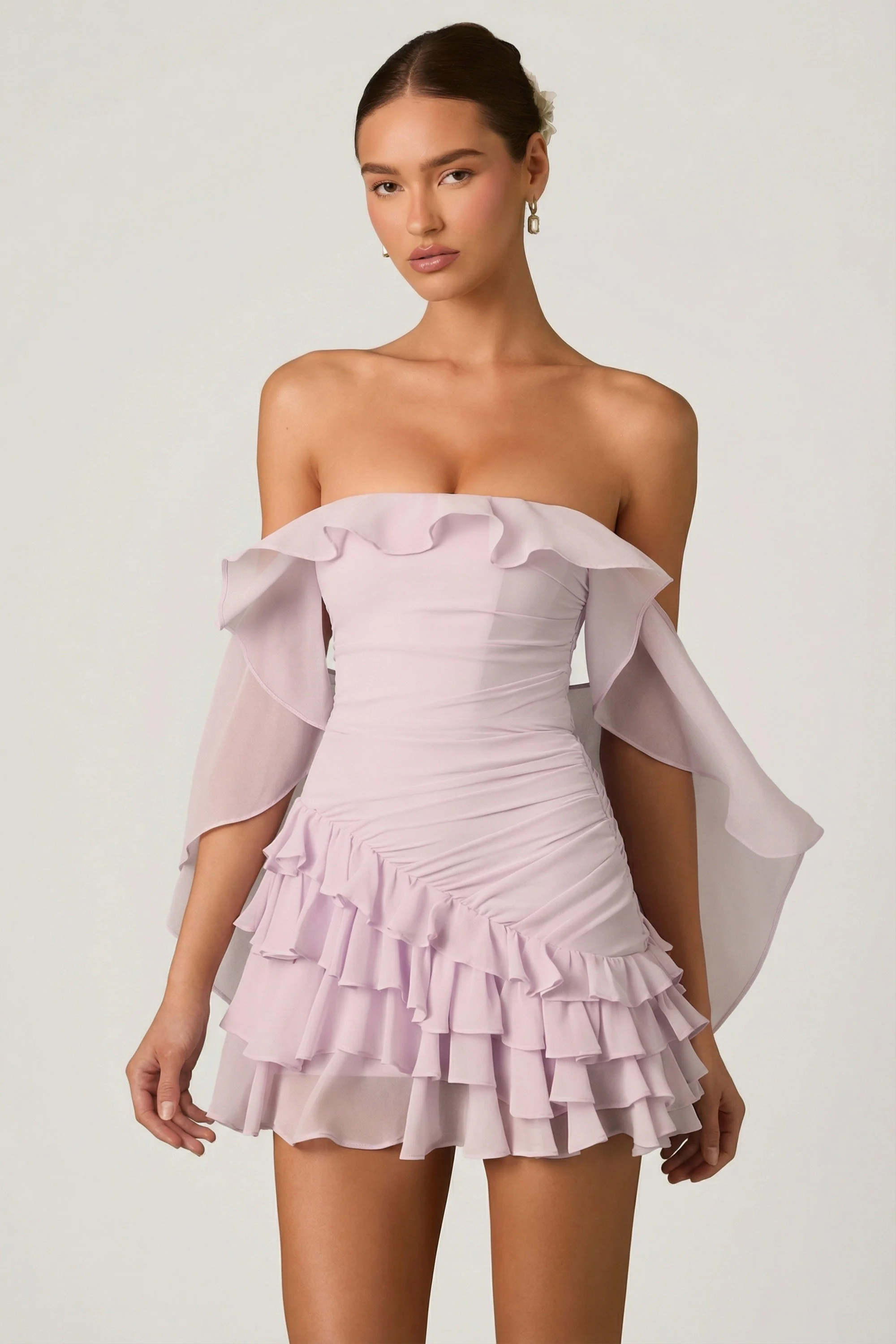 Off-Shoulder Ruffled Mini Dress in Lilac