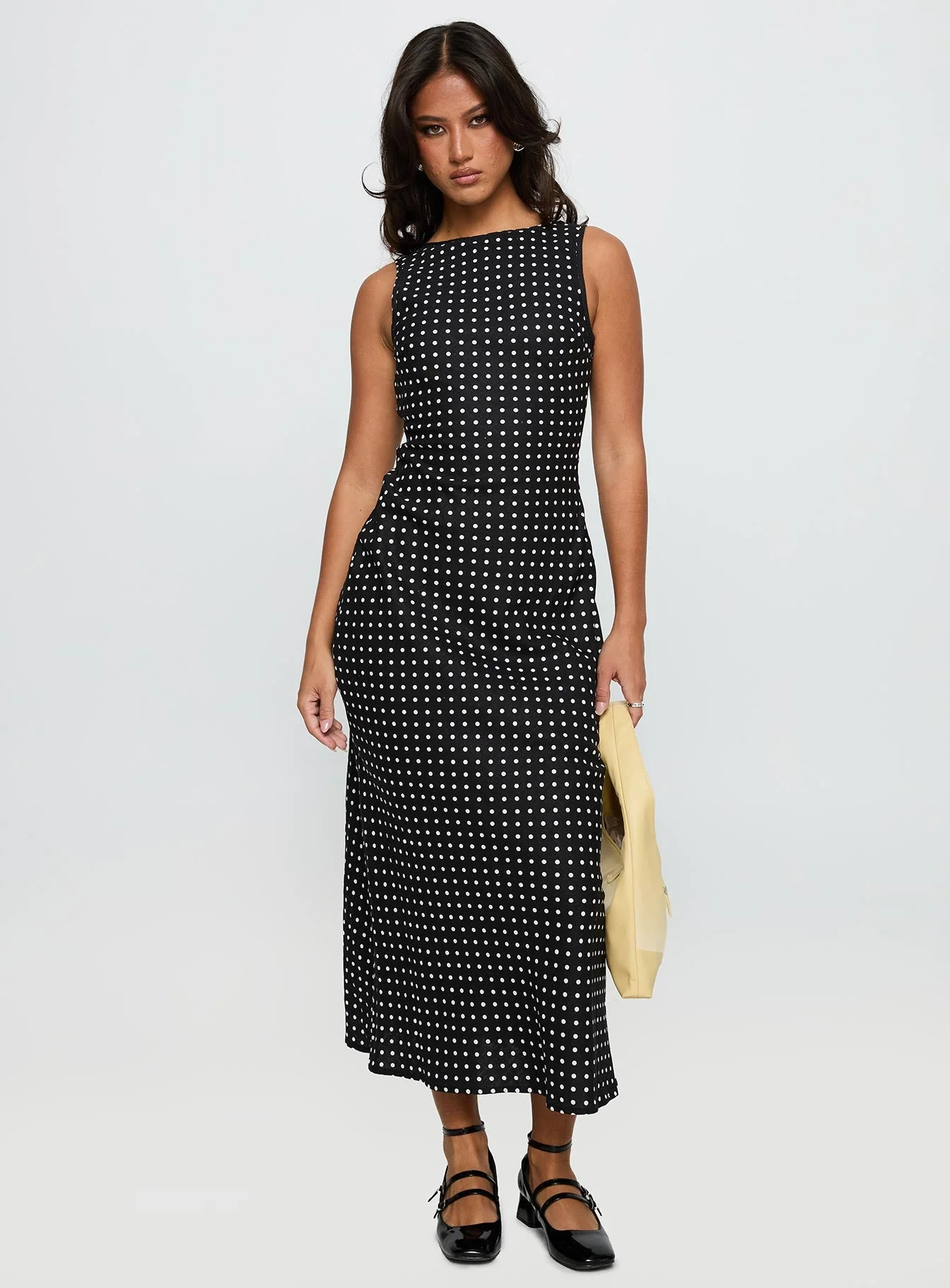 Voyager Linen Blend Midi Dress Black Polka