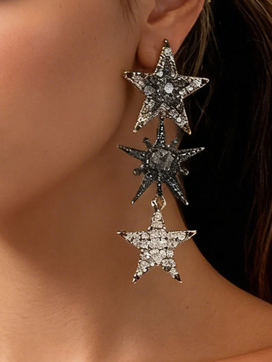 Rhine Stones Shiny Star Shape Earrings Accessories