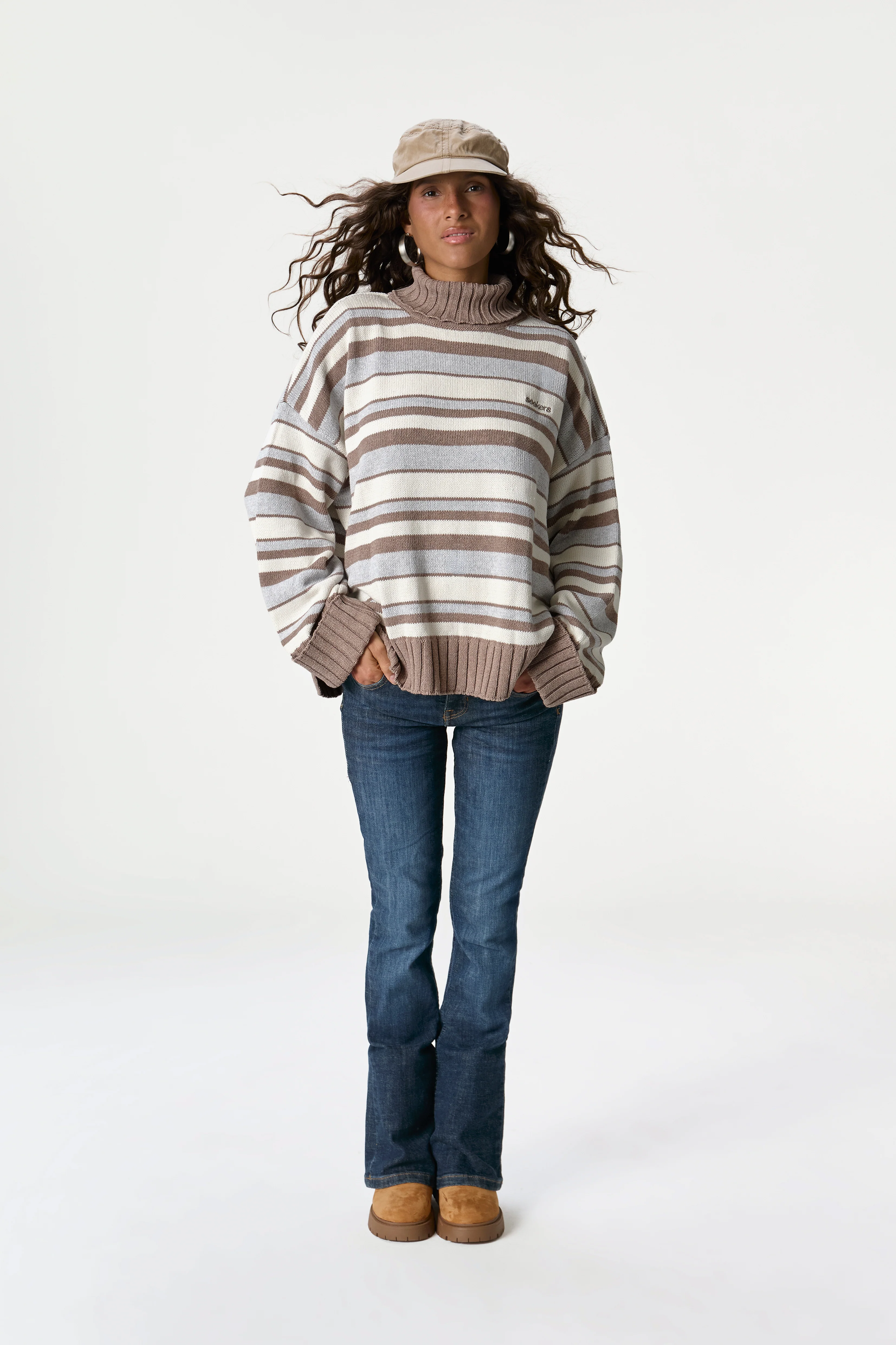 Bella Stripe Roll Neck in Neutral Stripe