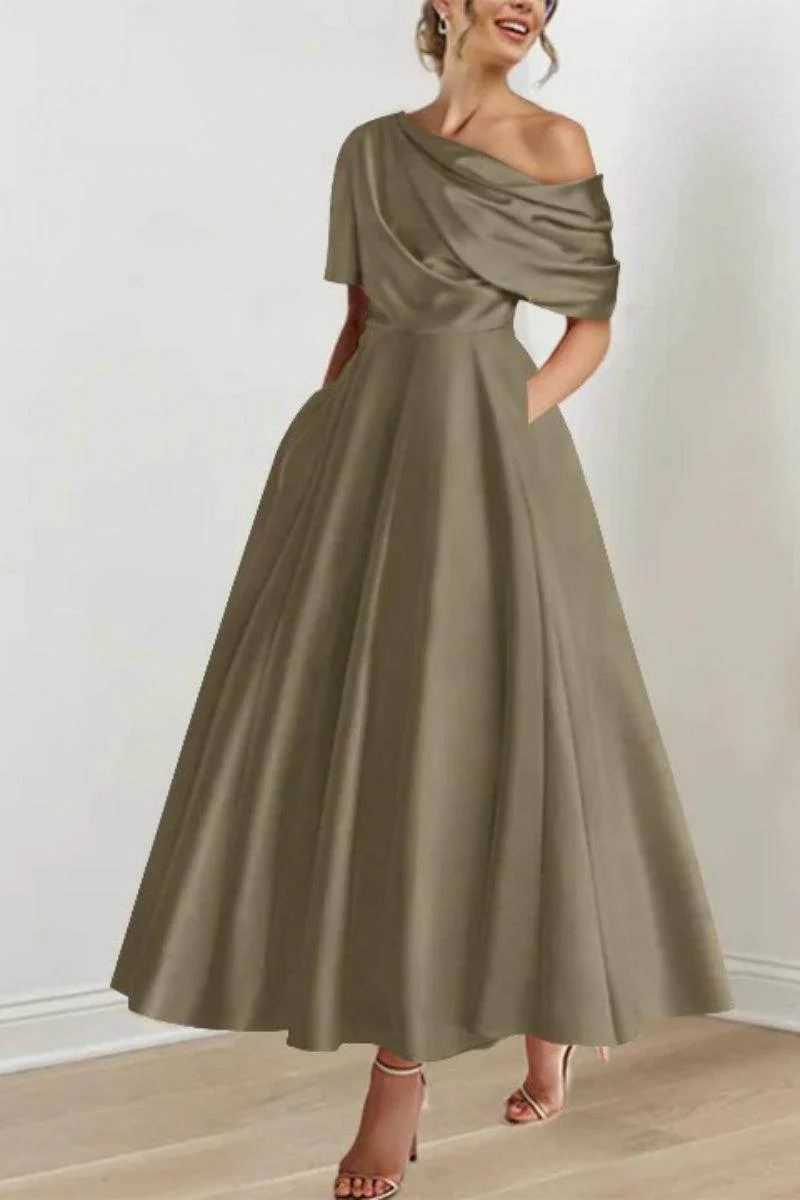A Line One shoulder Half Sleeve Ankle Length Mother Dresses CM0366