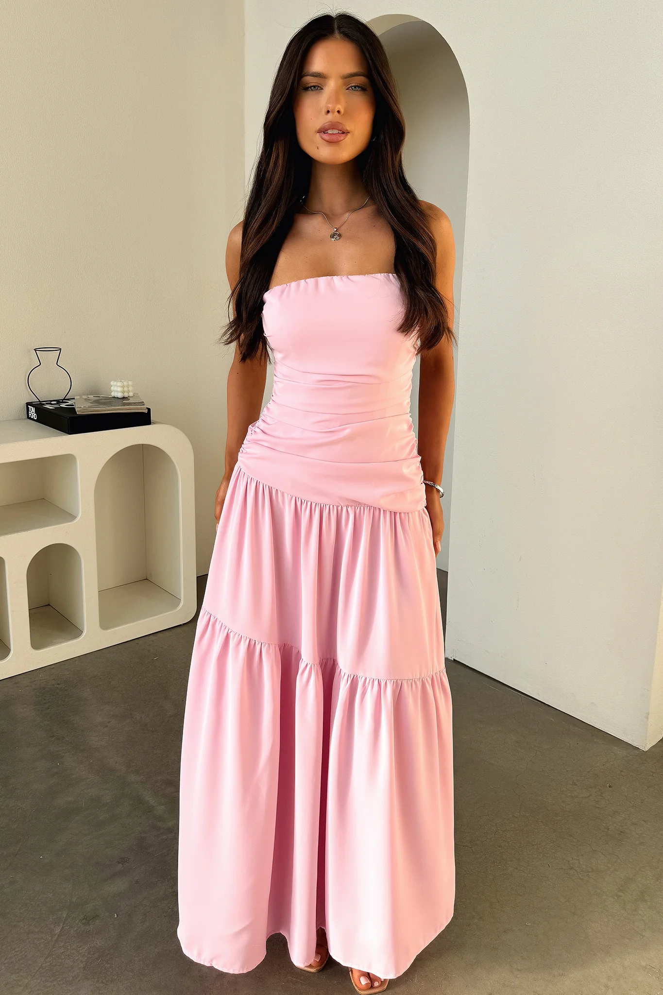 Charlotte Strapless Maxi Dress - Pink - luluinthesky