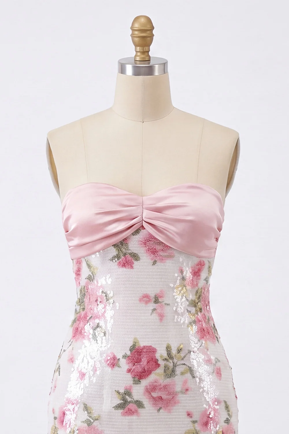 Light Pink Bodycon Strapless Mini Homecoming Dress with Sequins - FASHION NOB