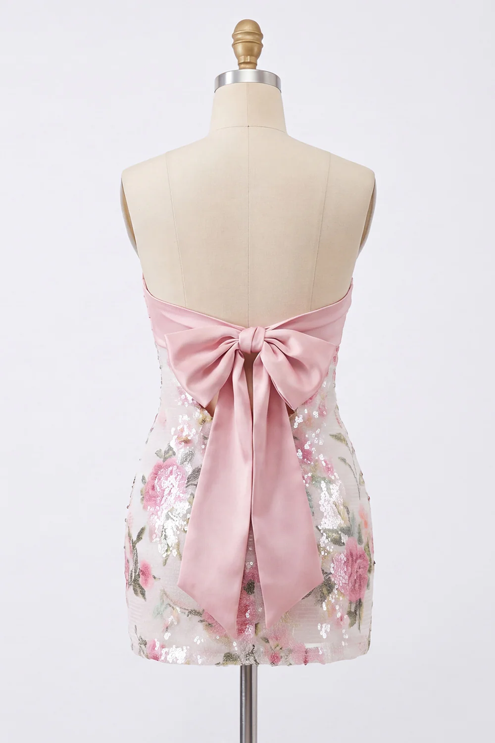 Light Pink Bodycon Strapless Mini Homecoming Dress with Sequins - FASHION NOB