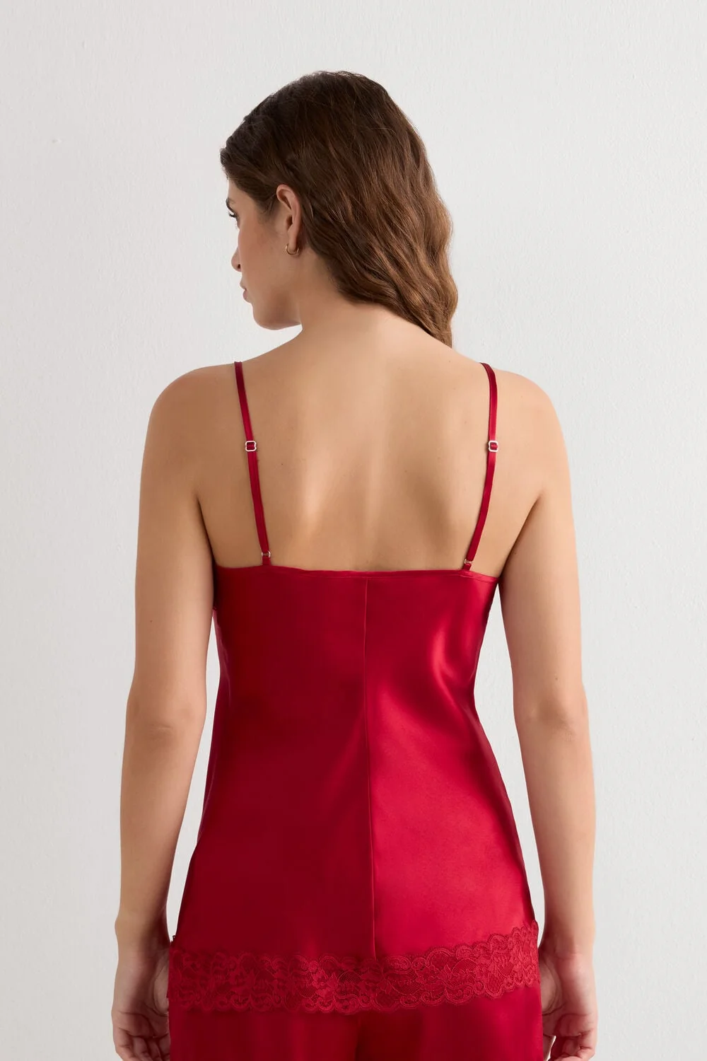 Lace Trim Silk Camisole Top