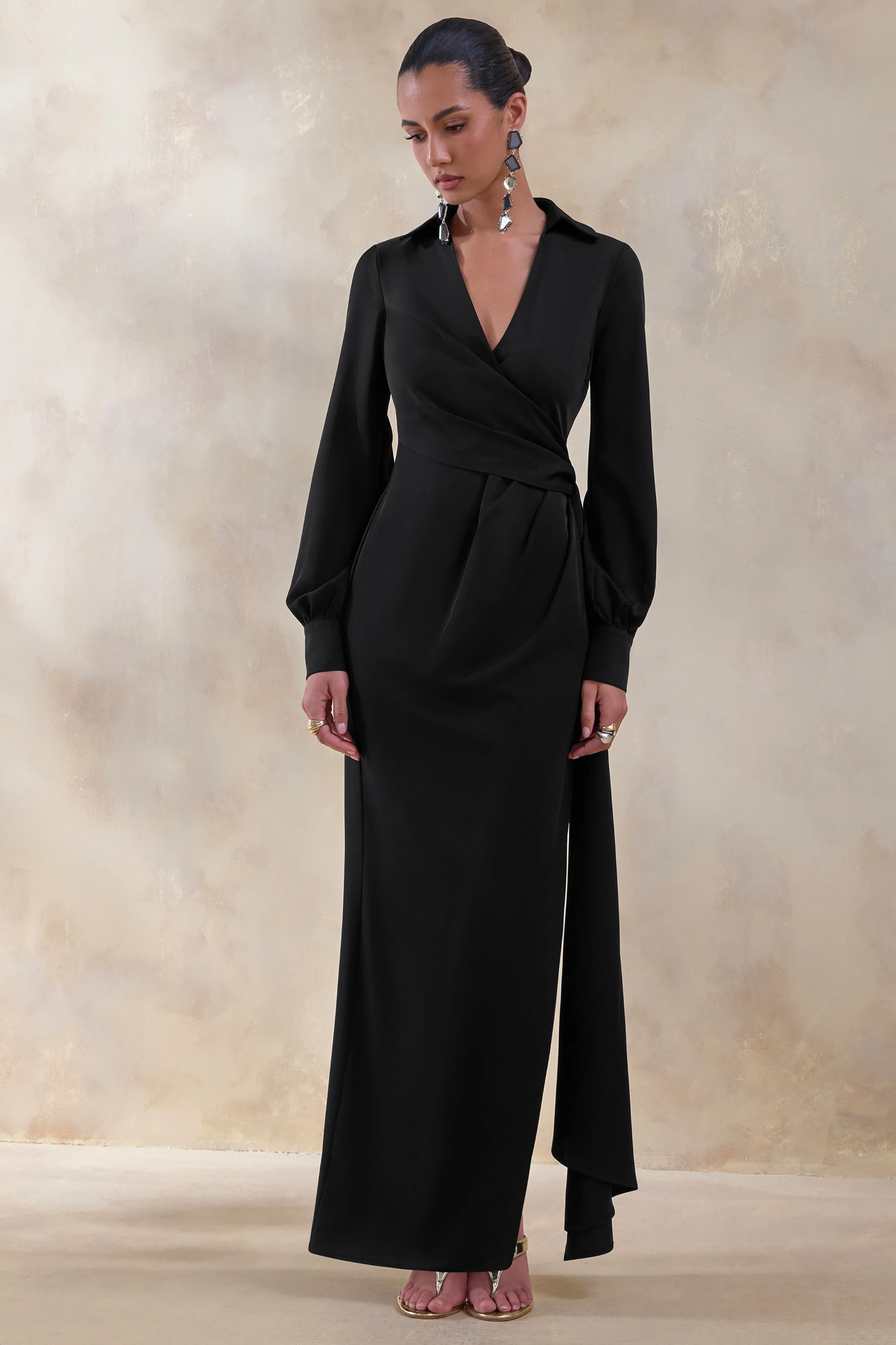 Vita | Black Plunge-Neck Wrap Maxi Dress