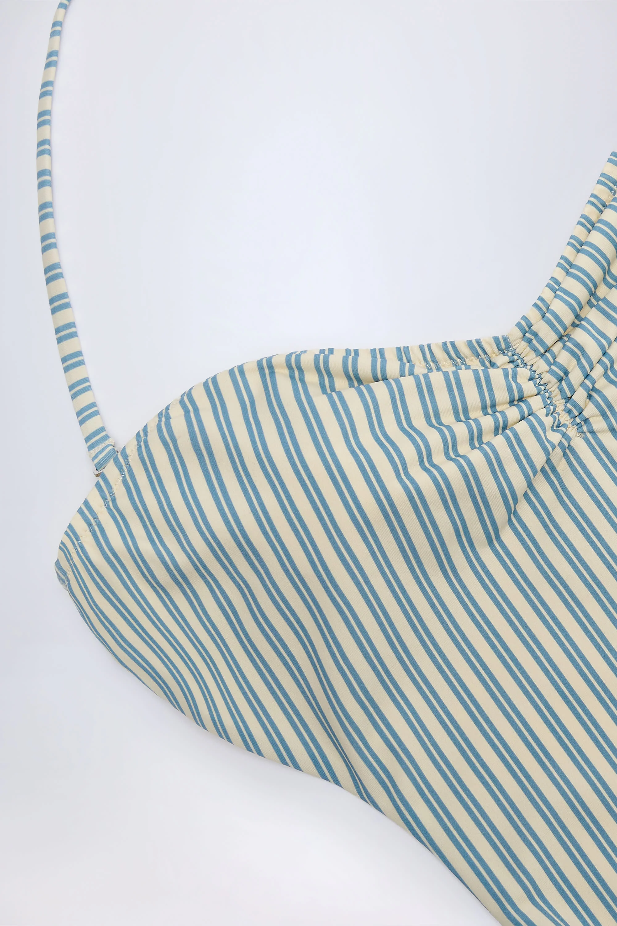 Cut-Out Halterneck Swimsuit in Teal Double Stripe