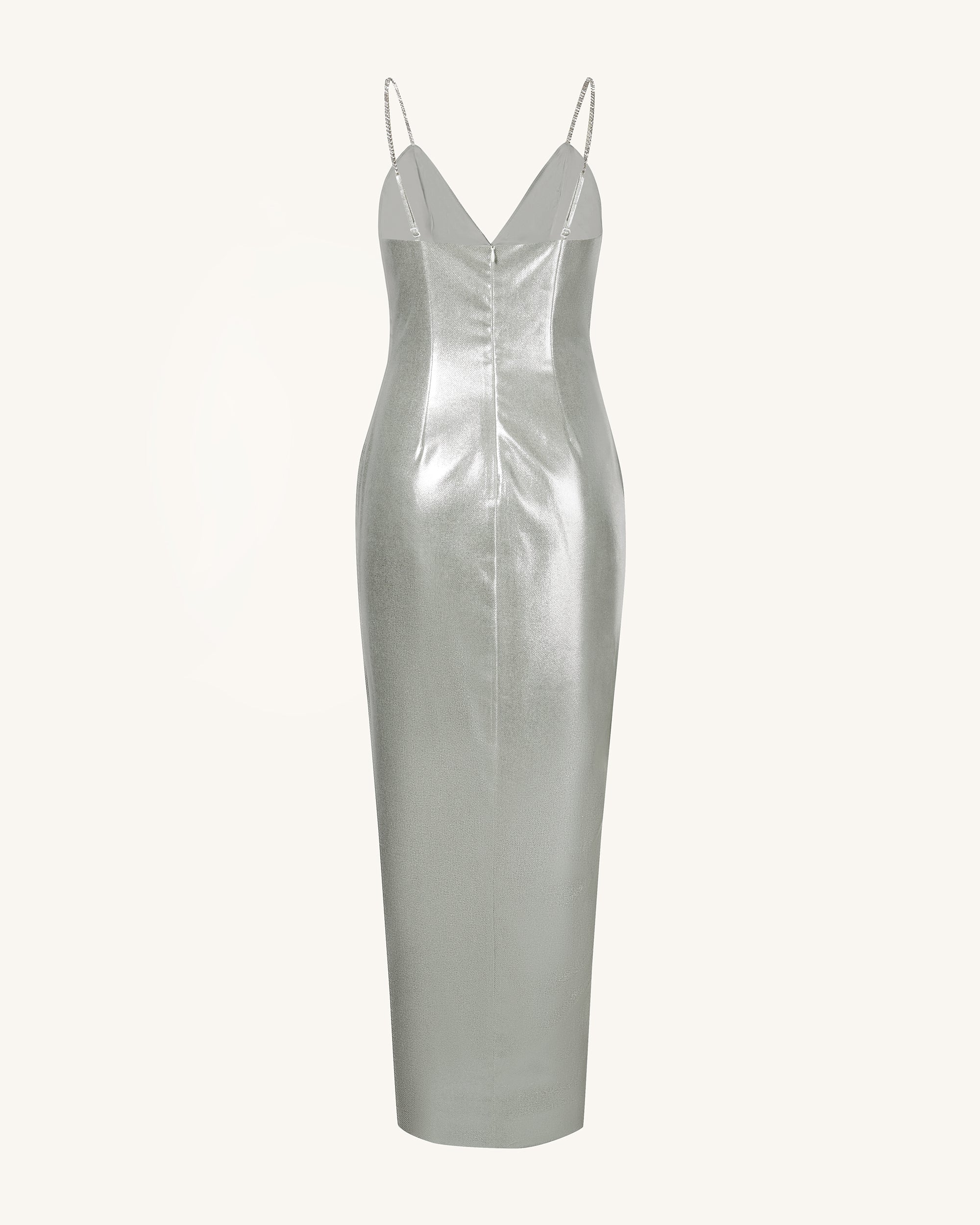 Ayliua Sweetheart-Neckline Rhinestones Embellished Silver Long Dress - Silver - FASHION NOB