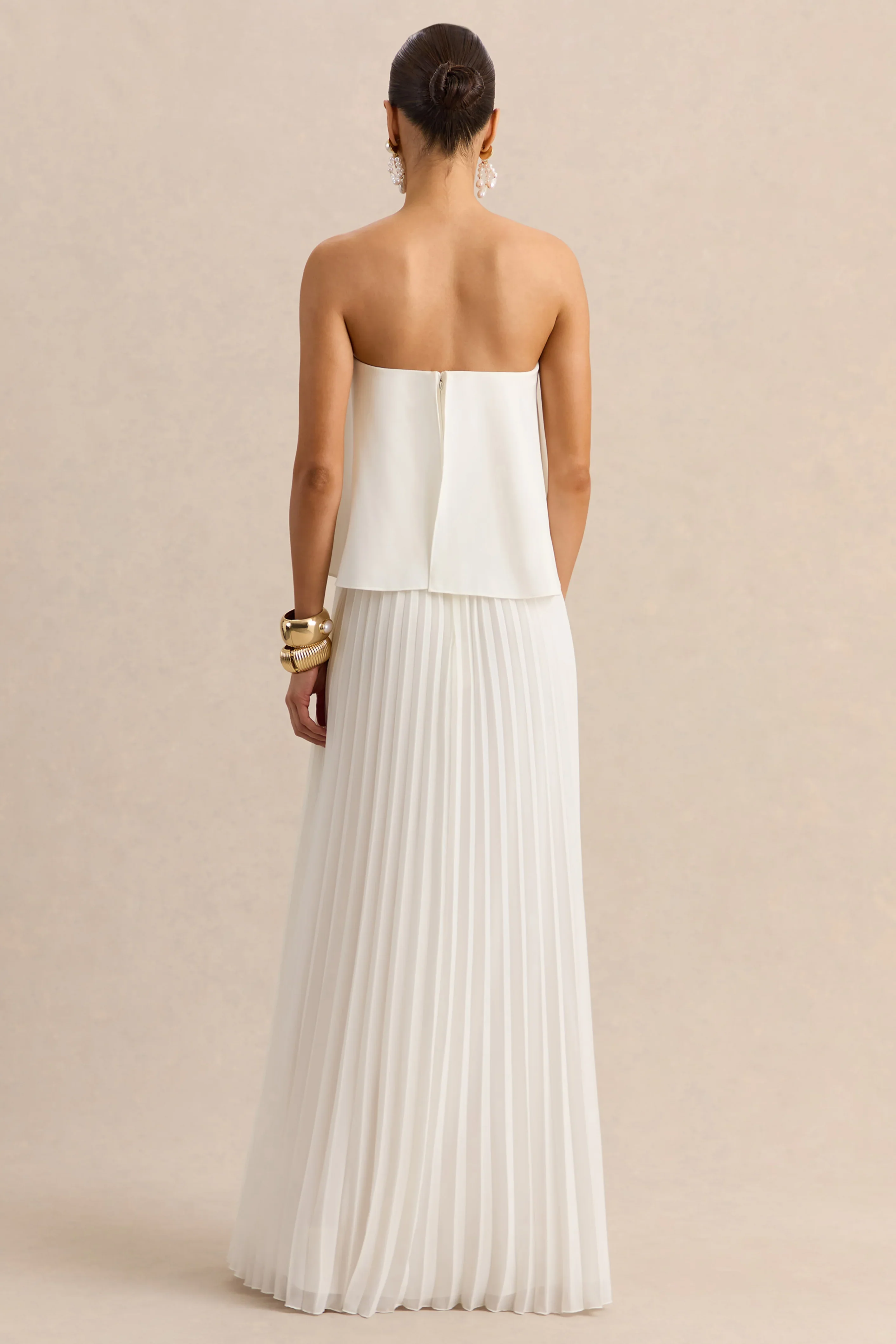 Saralyn White Bandeau Maxi Dress With Pleated Skirt