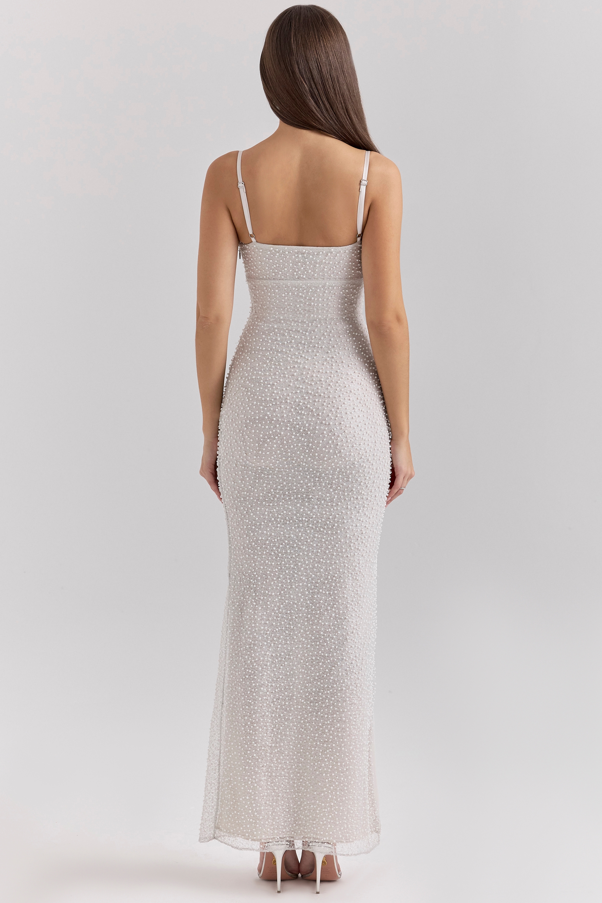 Silver Pearl Embellished Maxi Dress