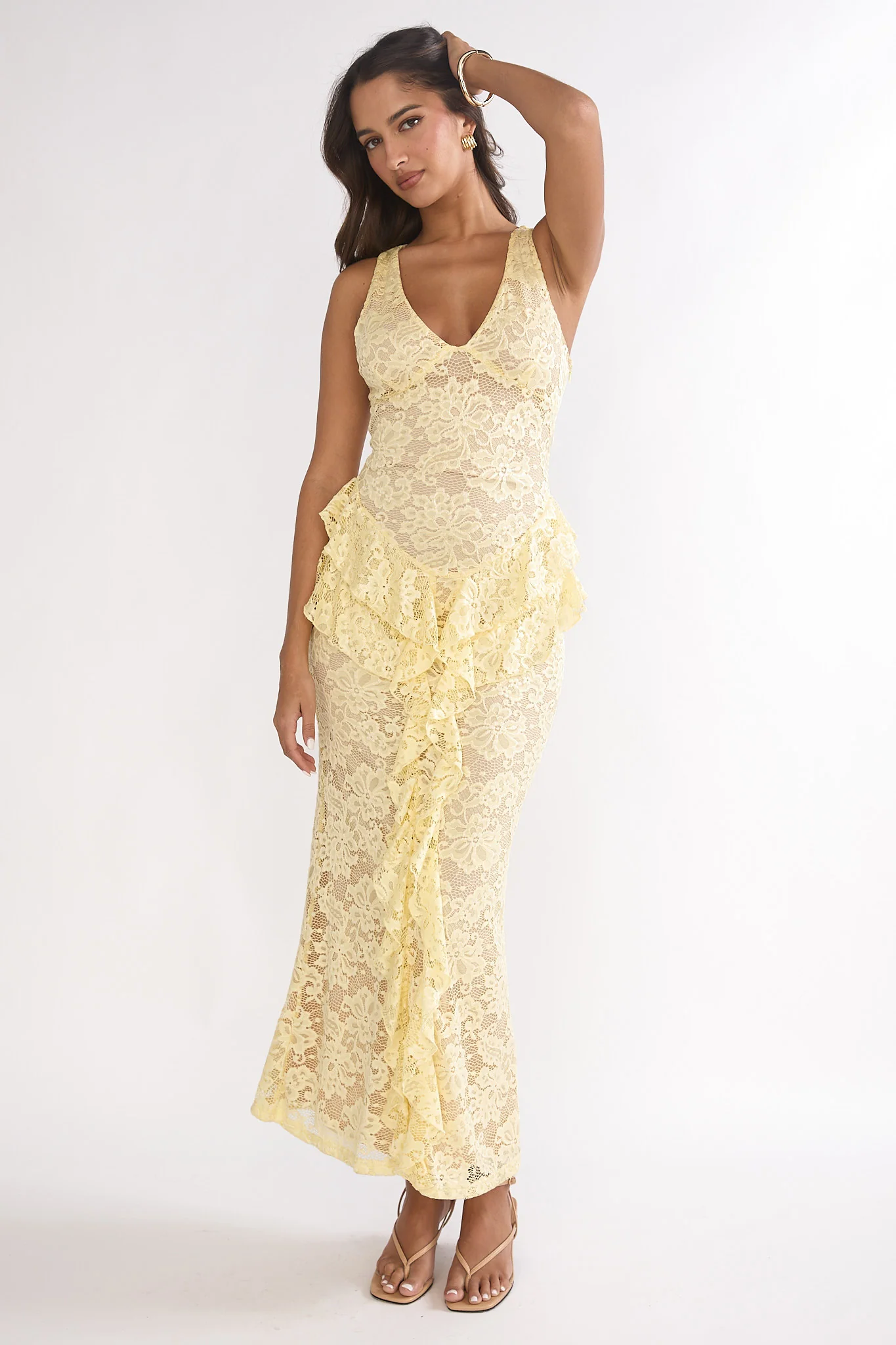 Serenella Peplum Lace Maxi Dress Butter