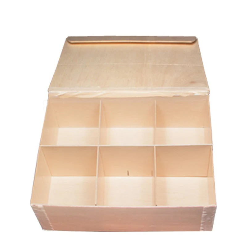 VerTerra Collapsible Balsa Wood Box w/ Attached Lid, 3 Divider 8