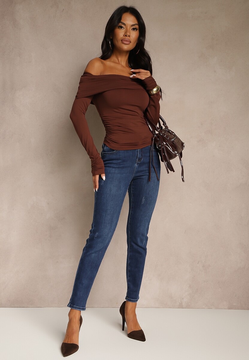 Niebieskie Jeansy Skinny Regular Waist z Dodatkiem Wiskozy Zenesia