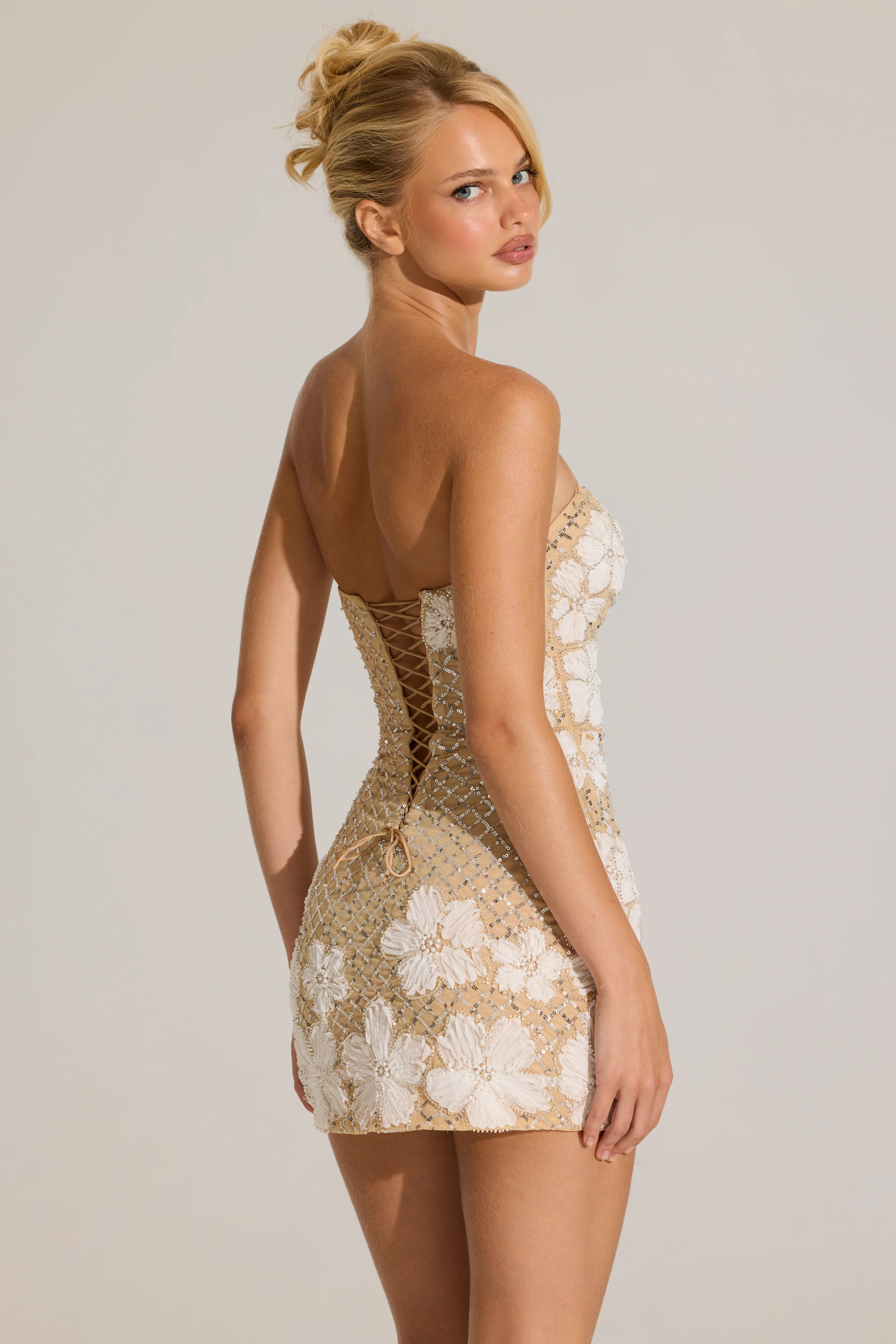 Embellished Bodycon Mini Dress in Gold