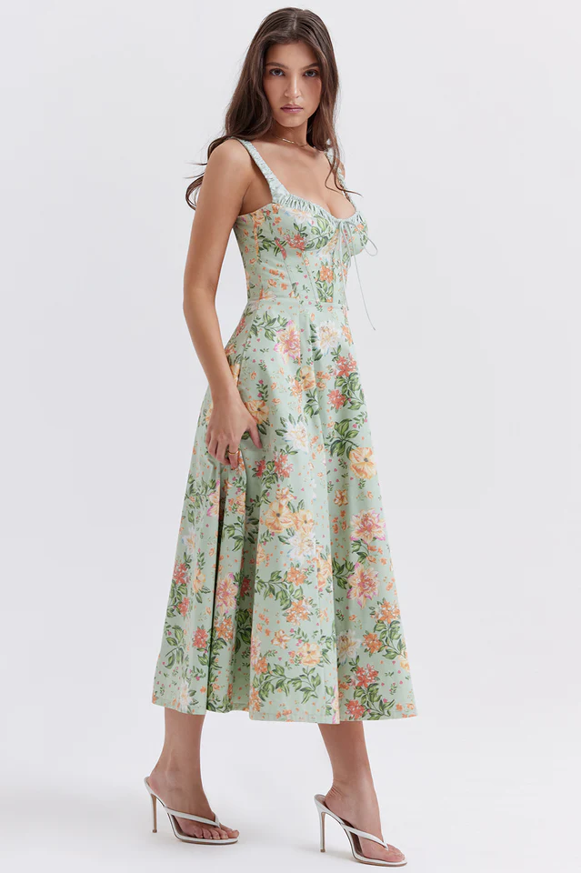 Sabrina Light Jade Print Bustier Sundress