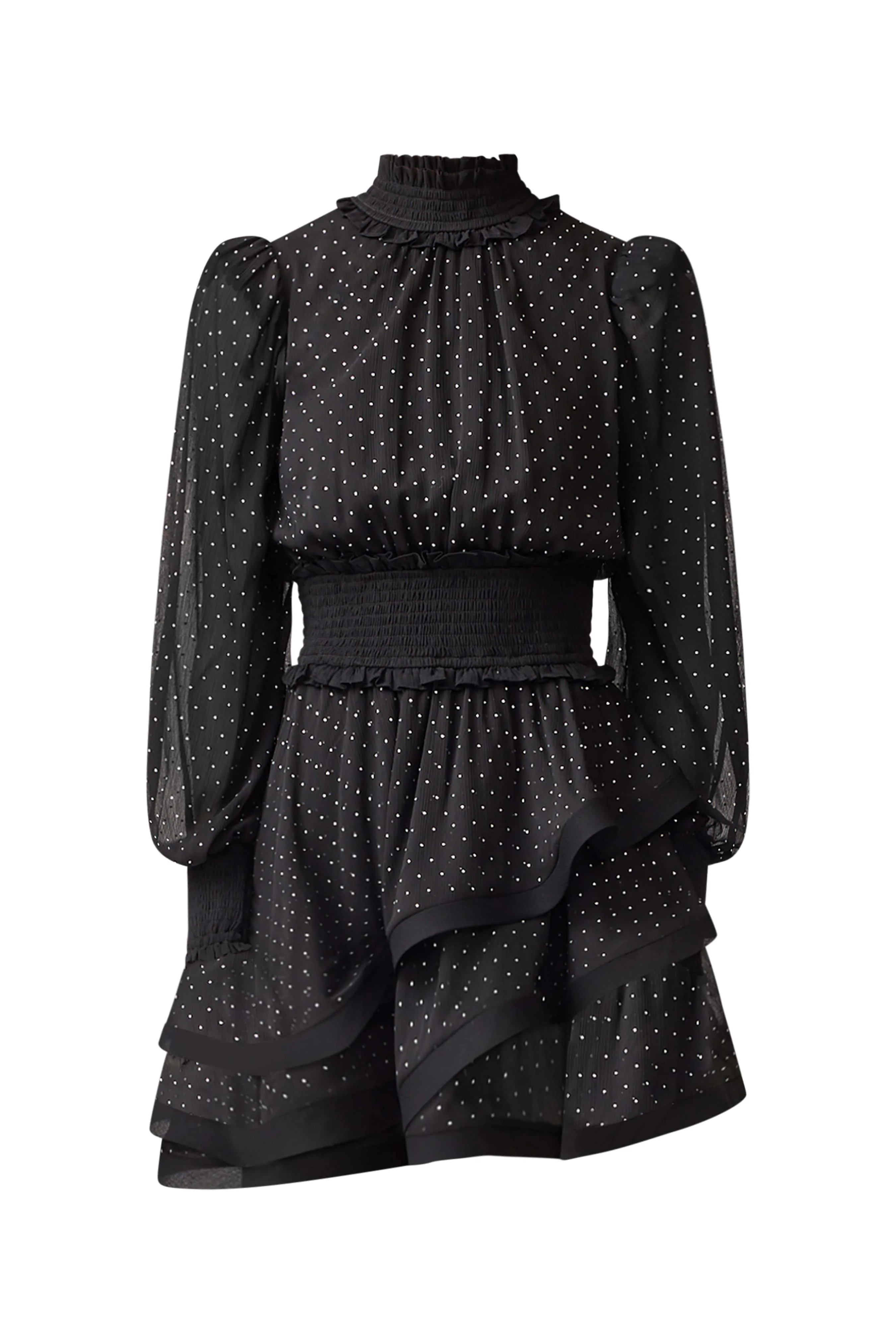 Moss Long Sleeve Embellished Mini Dress in Black