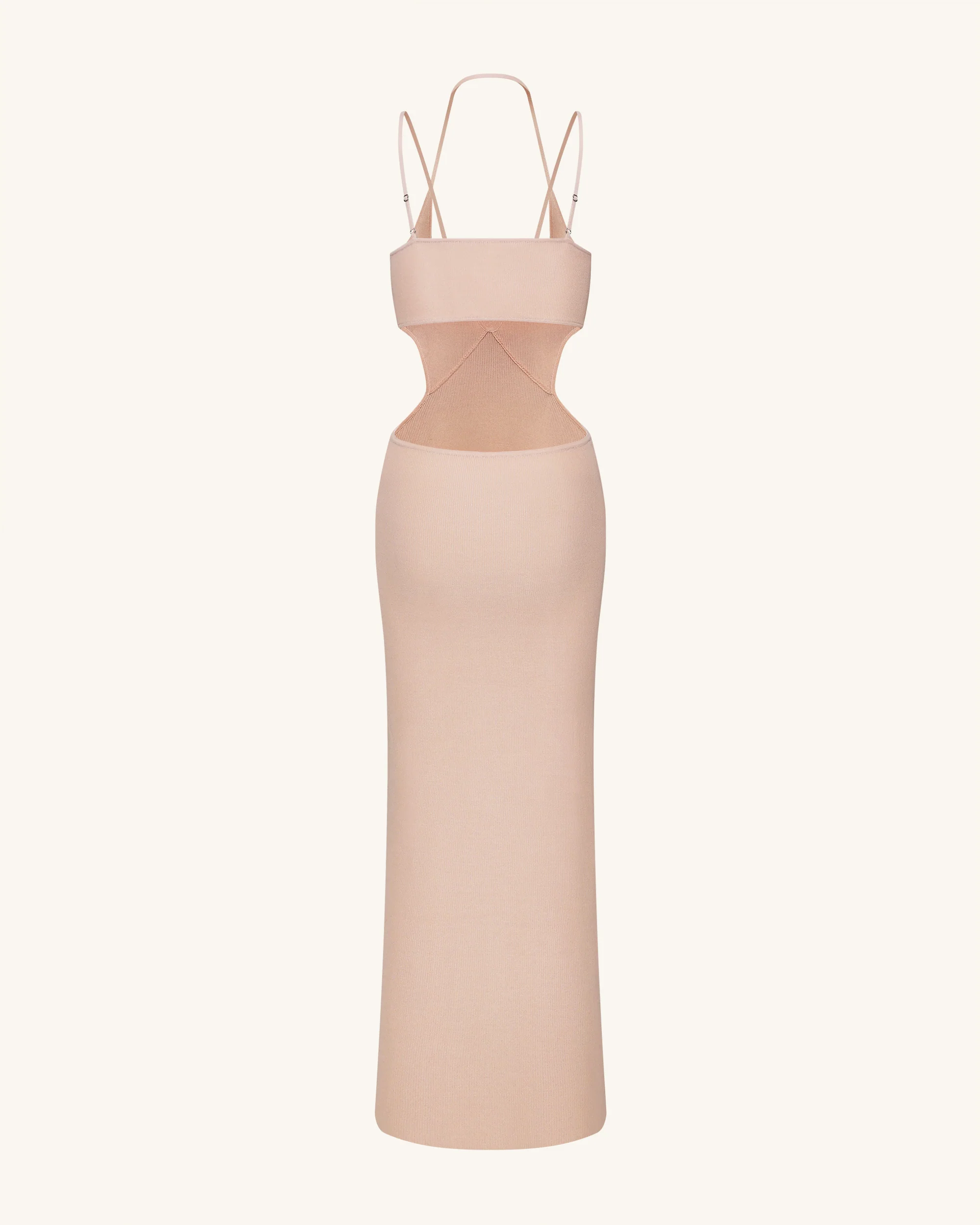 Ribbed Knit Cutout Maxi Dress - Pink - FASHION NOB