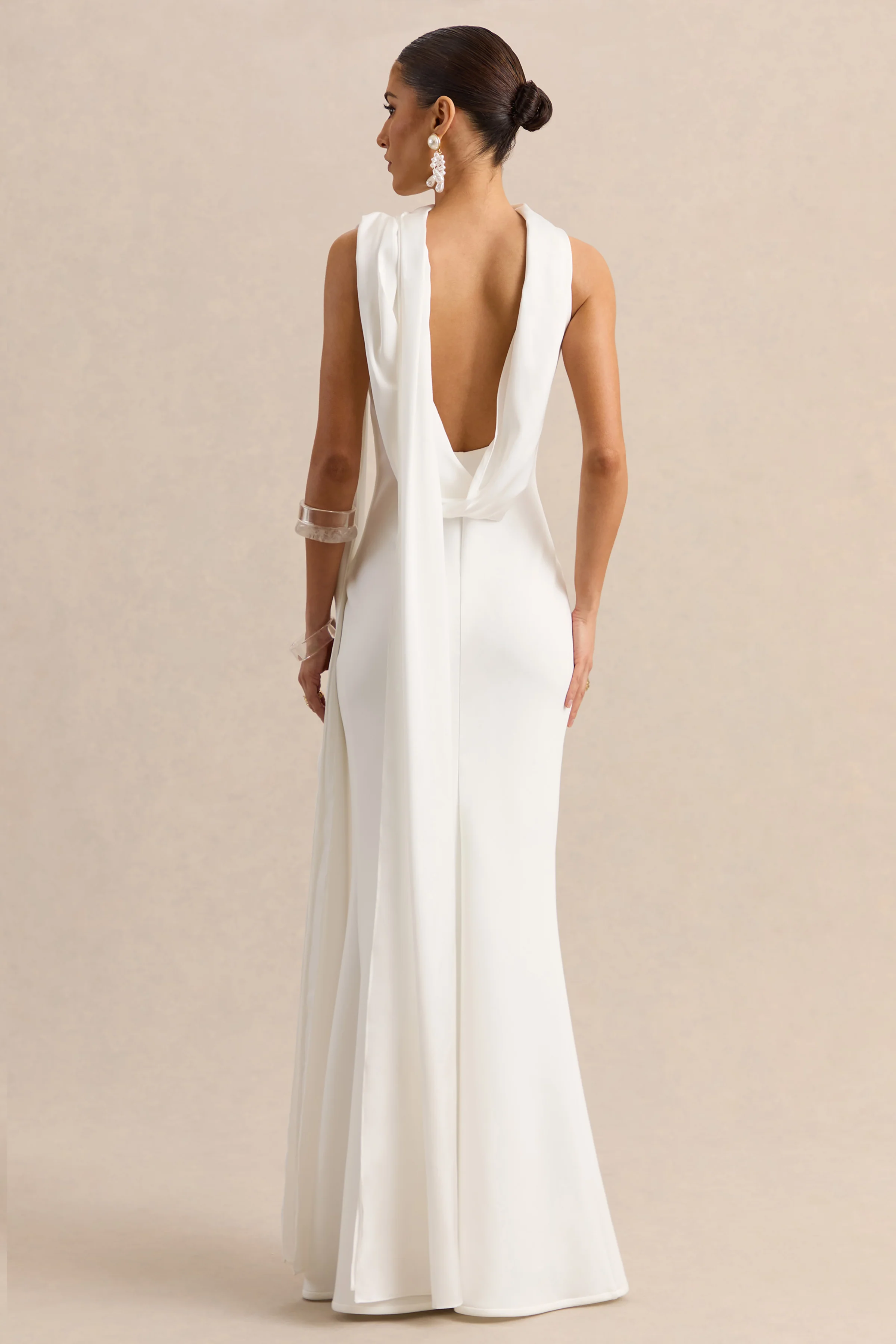 Vionette | White High-Neck Maxi Dress With Scarf