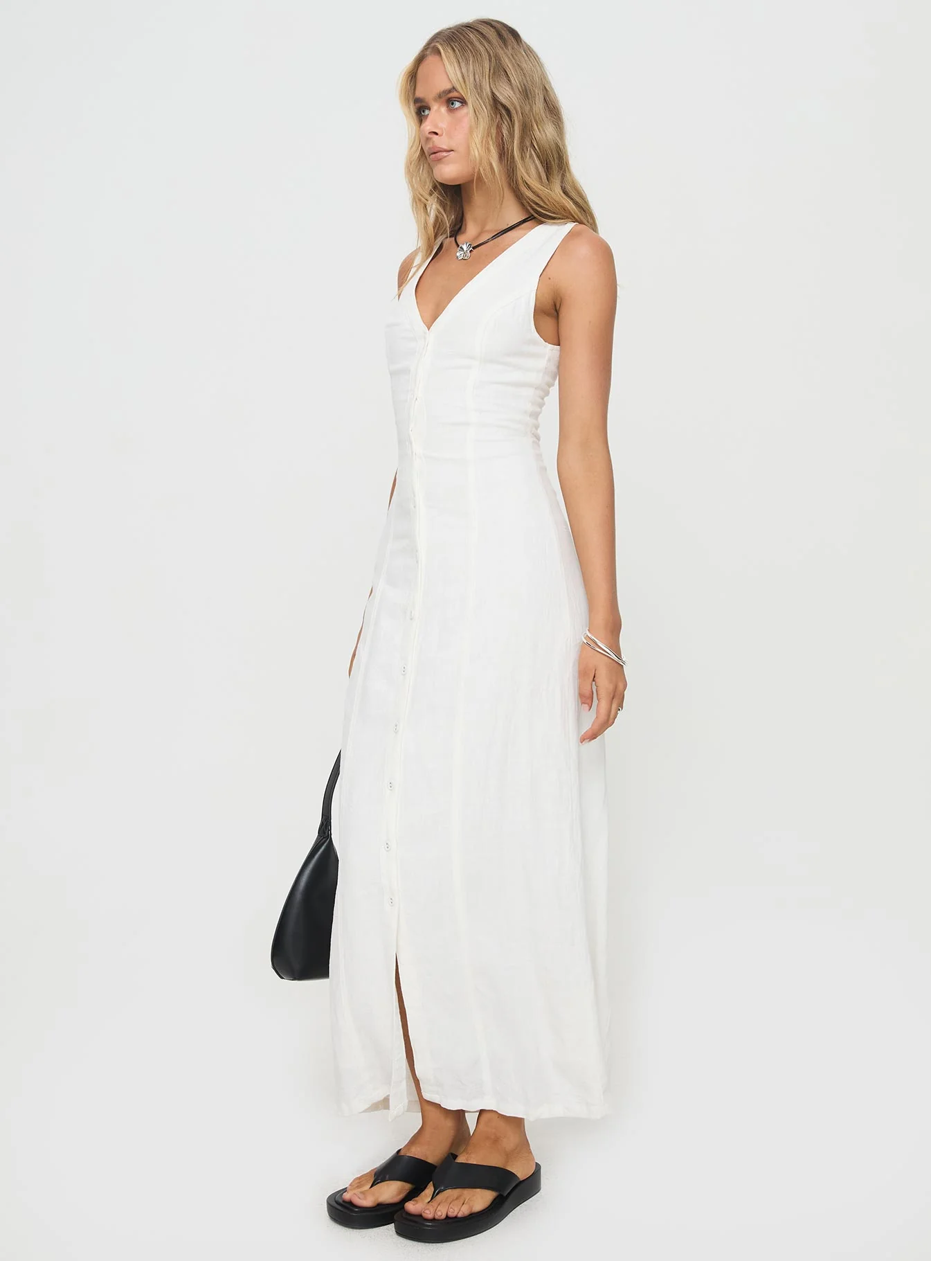 Summer Season Linen Blend Maxi Dress White - luluinthesky