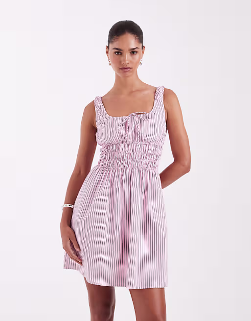 JJXX striped smock mini dress in baby pink