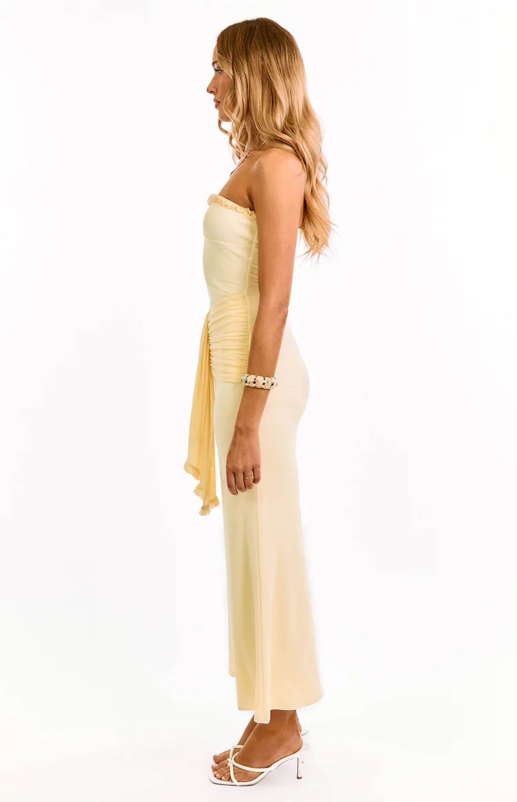 Isaiah Cream Strapless Mesh Maxi Dress