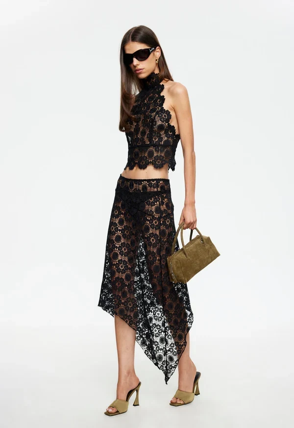 Lioness Black Midi Skirt - Women's High Waisted Fitted Midi Skirt