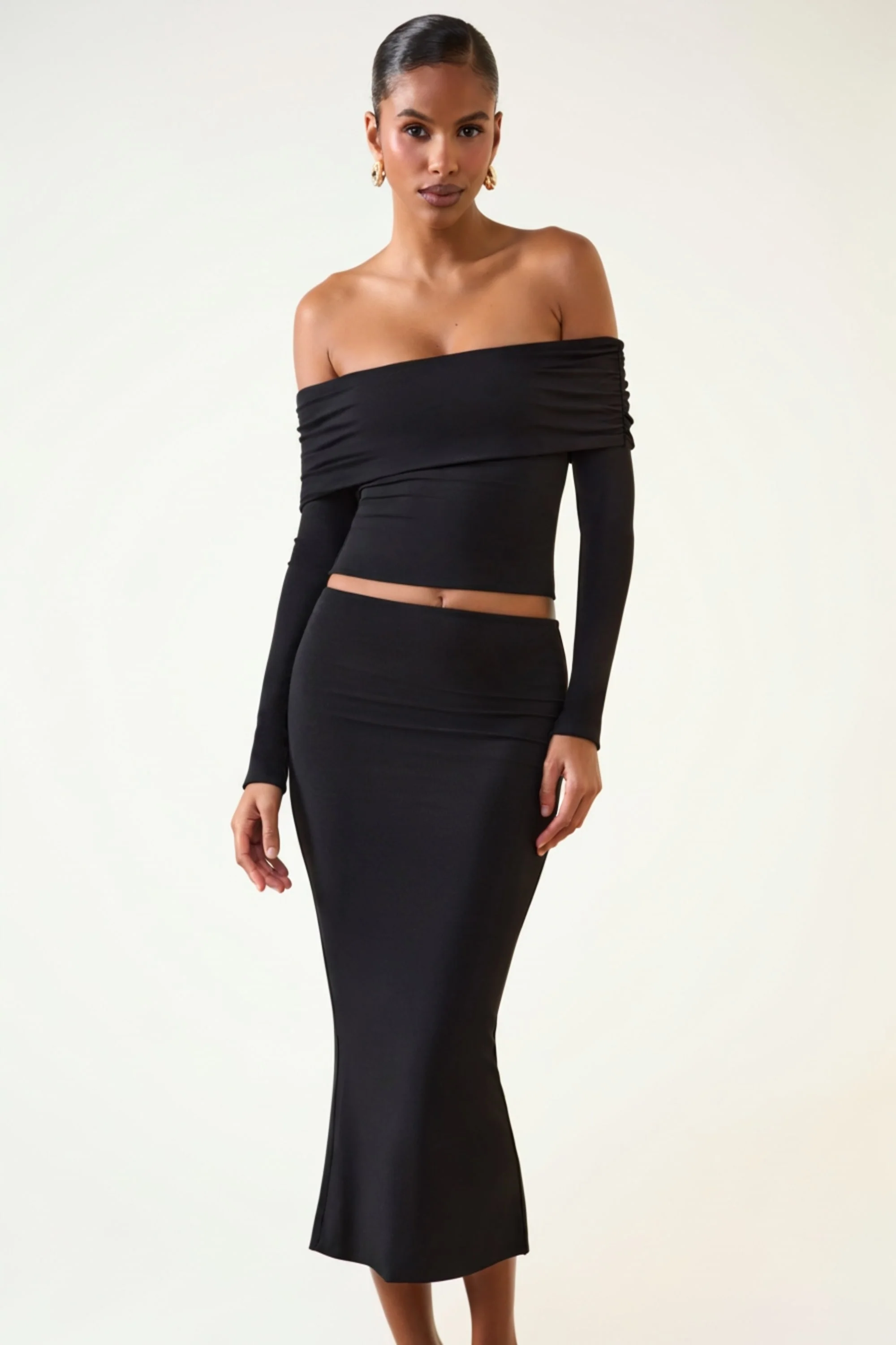 Modal Off-Shoulder Long-Sleeve Top in Black