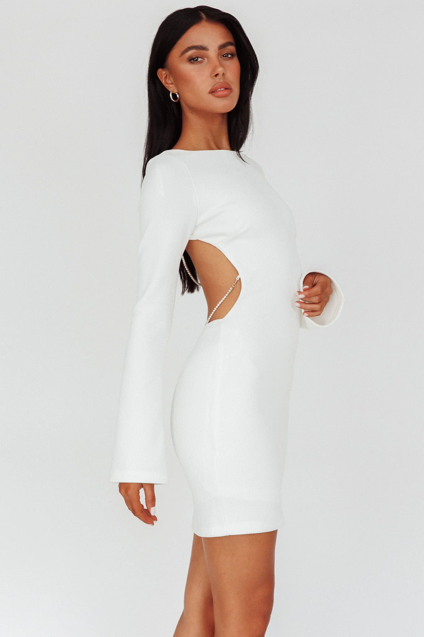Lakshmi Long Sleeve Open Back Mini Dress White - luluinthesky