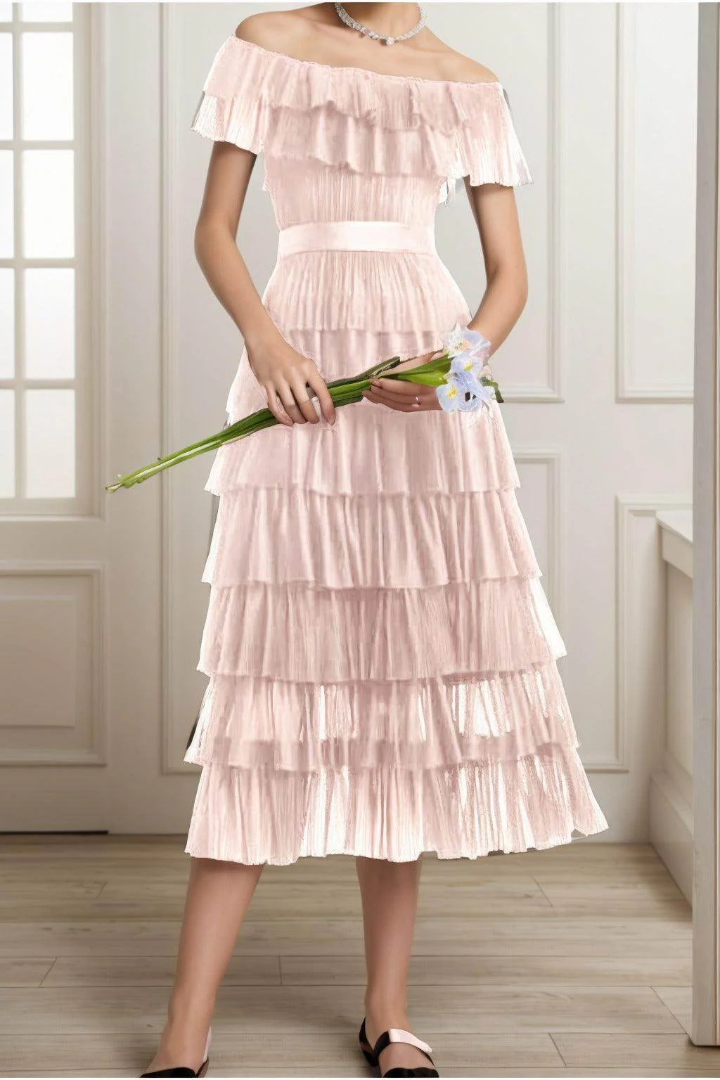 A-Line Tea Length Tulle Graduation Dresses CS0557